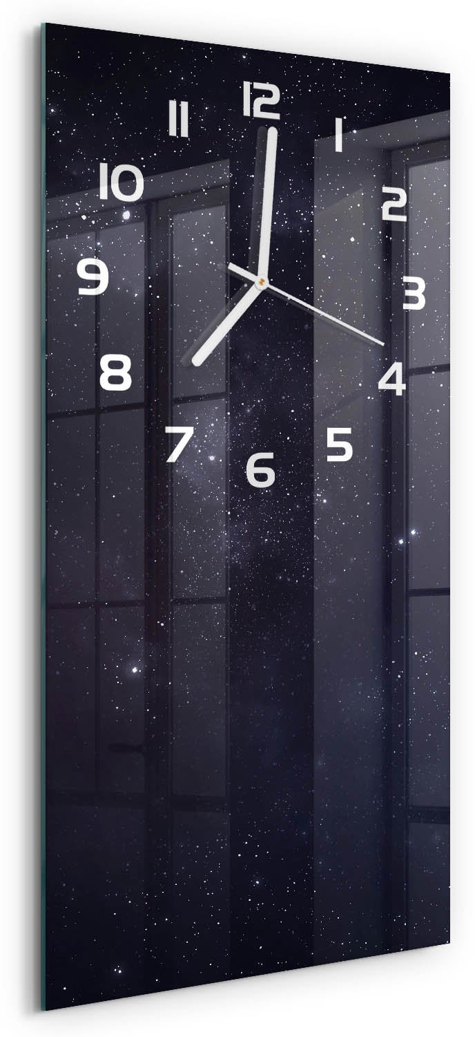 Tulup Wandklok - Sterrenbeeld Wandklok Glas Decoratie - 30x60 cm - Zwart Gekleurde Glazen Klok - Witte handen - Rechthoekige Klok - Klok Glas Met Opdruk - Moderne Wandklok Glas