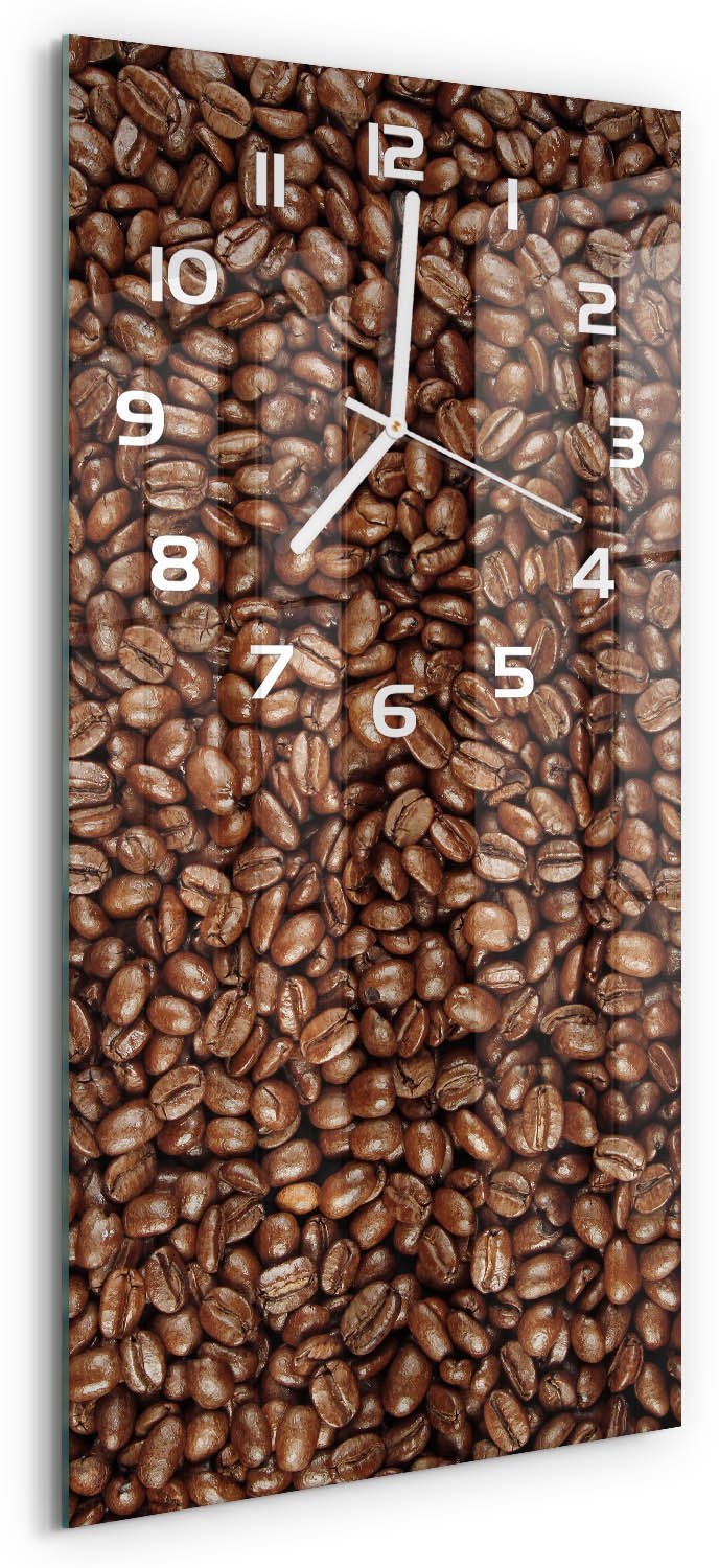 Tulup Wandklok - Koffiebonen Wandklok Glas Met Motief - 30x60 cm - Bruin Decoratieve Glazen Klok - Witte handen - Rechthoekige Klok - Gekleurde Glazen Klok - Glazen Klok Met Print