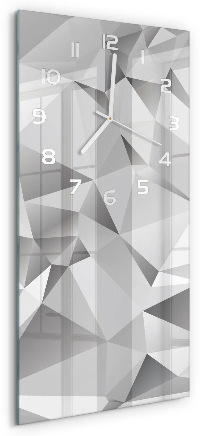 Tulup Wandklok - 3D-abstractie Wandklok Glas Met Motief - 30x60 cm - Grijs Decoratieve Glazen Klok - Witte handen - Rechthoekige Klok - Gekleurde Glazen Klok - Glazen Klok Met Print