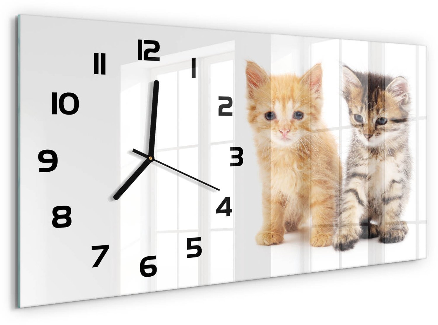 TULUP Wandklok - Bruinrode kat Wandklok Glas Met Motief - 60x30 cm - Oranje Decoratieve Glazen Klok - Zwarte handen - Rechthoekige Klok - Gekleurde Glazen Klok - Glazen Klok Met Print