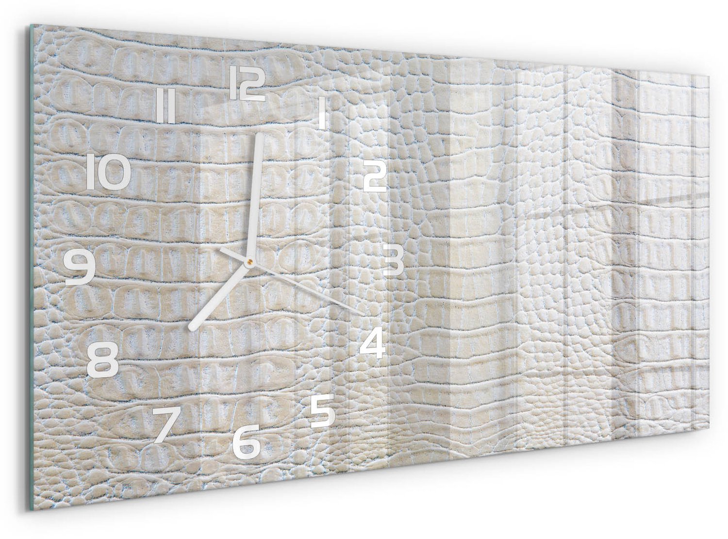 TULUP Wandklok - Krokodillenhuid Klok Glas Met Opdruk - 60x30 cm - Beige Moderne Wandklok Glas - Witte handen - Rechthoekige Klok - Decoratieve Glazen Klok - Glazen Wandklok Design