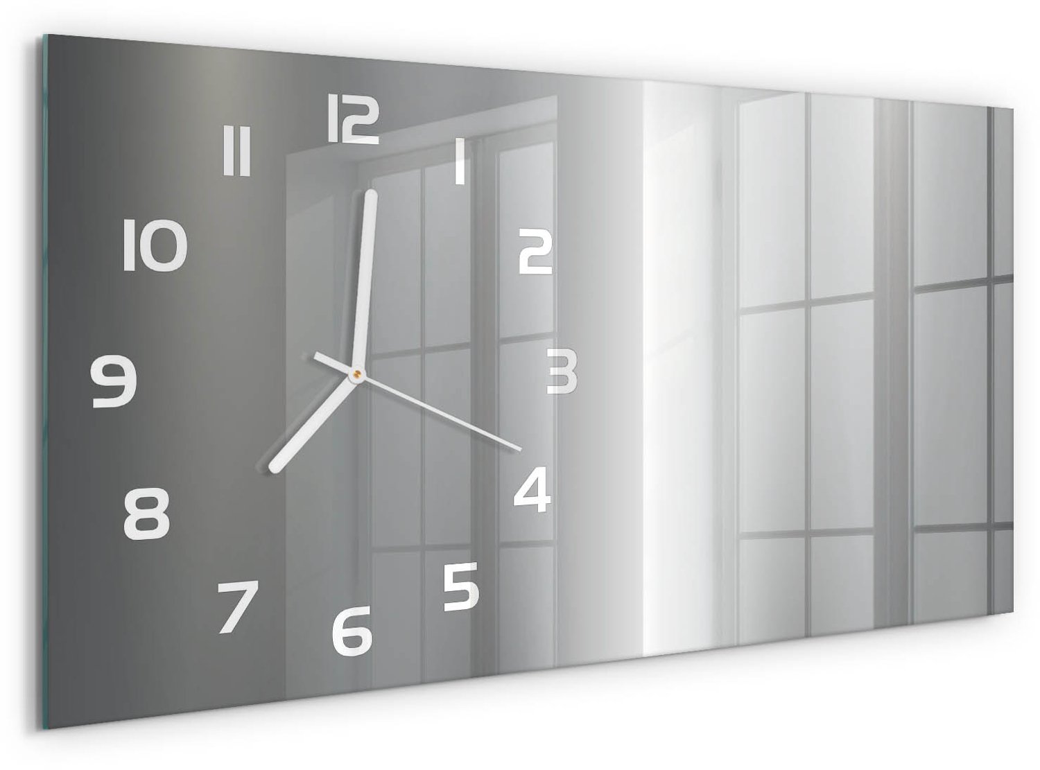 TULUP Wandklok - Metalen achtergrond Gekleurde Glazen Klok - 60x30 cm - Zilver Glazen Klok Met Print - Witte handen - Rechthoekige Klok - Moderne Wandklok Glas - Wandklok Glas Decoratie