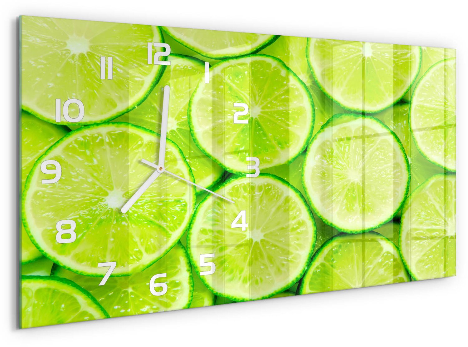 TULUP Wandklok - Limoenen Decoratieve Glazen Klok - 60x30 cm - Groente Glazen Wandklok Design - Witte handen - Rechthoekige Klok - Glazen Klok Met Print - Wandklok Glas Met Motief