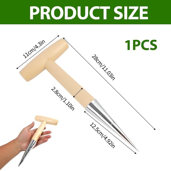 Ergonomische T-Grip Plantenhark van RVS en Hout – Perfect voor Nauwkeurige Planten, Bloemen en Tuinonderhoud – Duurzaam en Handzaam Tuingereedschap van 28 cm — afbeelding 2