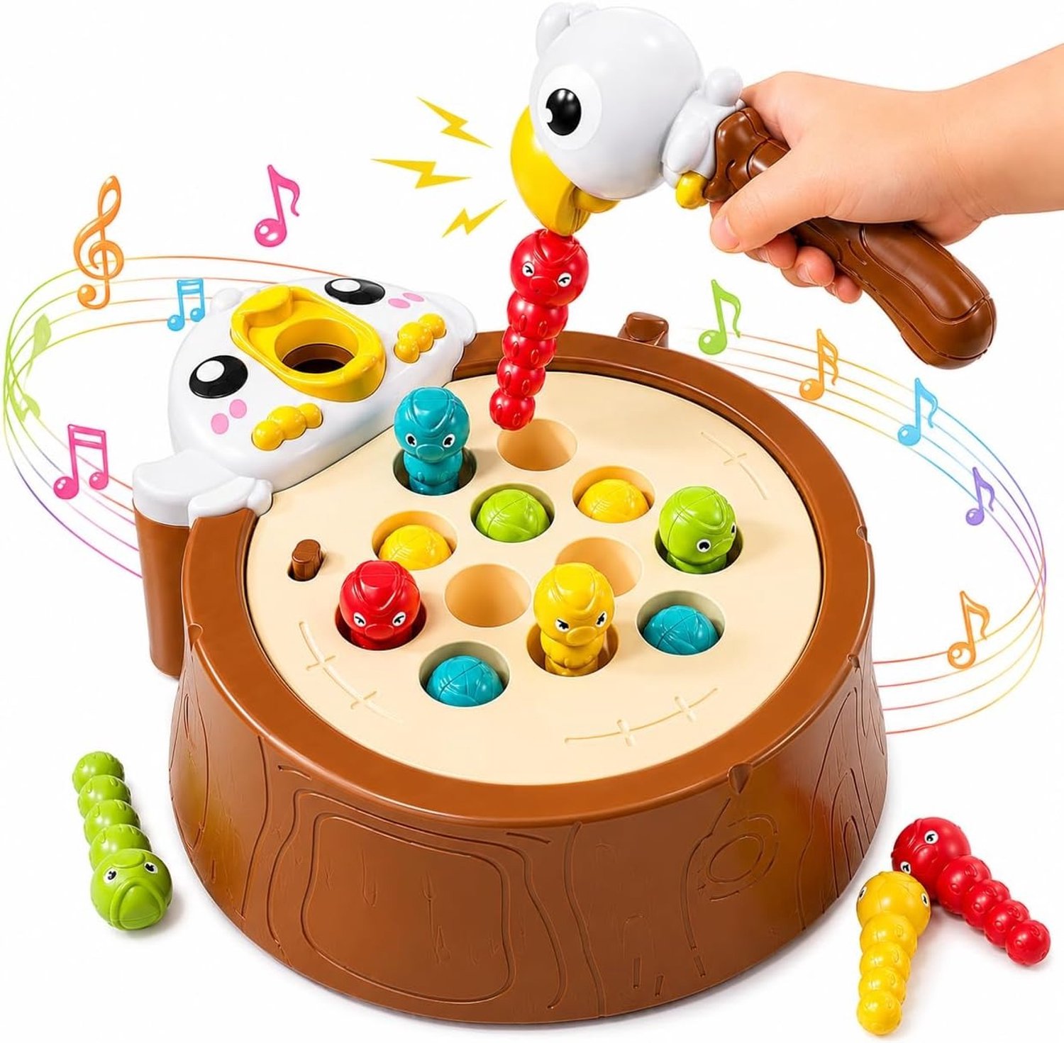 Grote magnetische vogel voeden spel, geschenken voor kinderen meisjes jongens leeftijd 3 + batterij-aangedreven worm voeden spel, 2 snelheid modes, pecker hamer, Montessori speelgoed voor meisjes jongens -interactieve vogel voeden spel- muziek