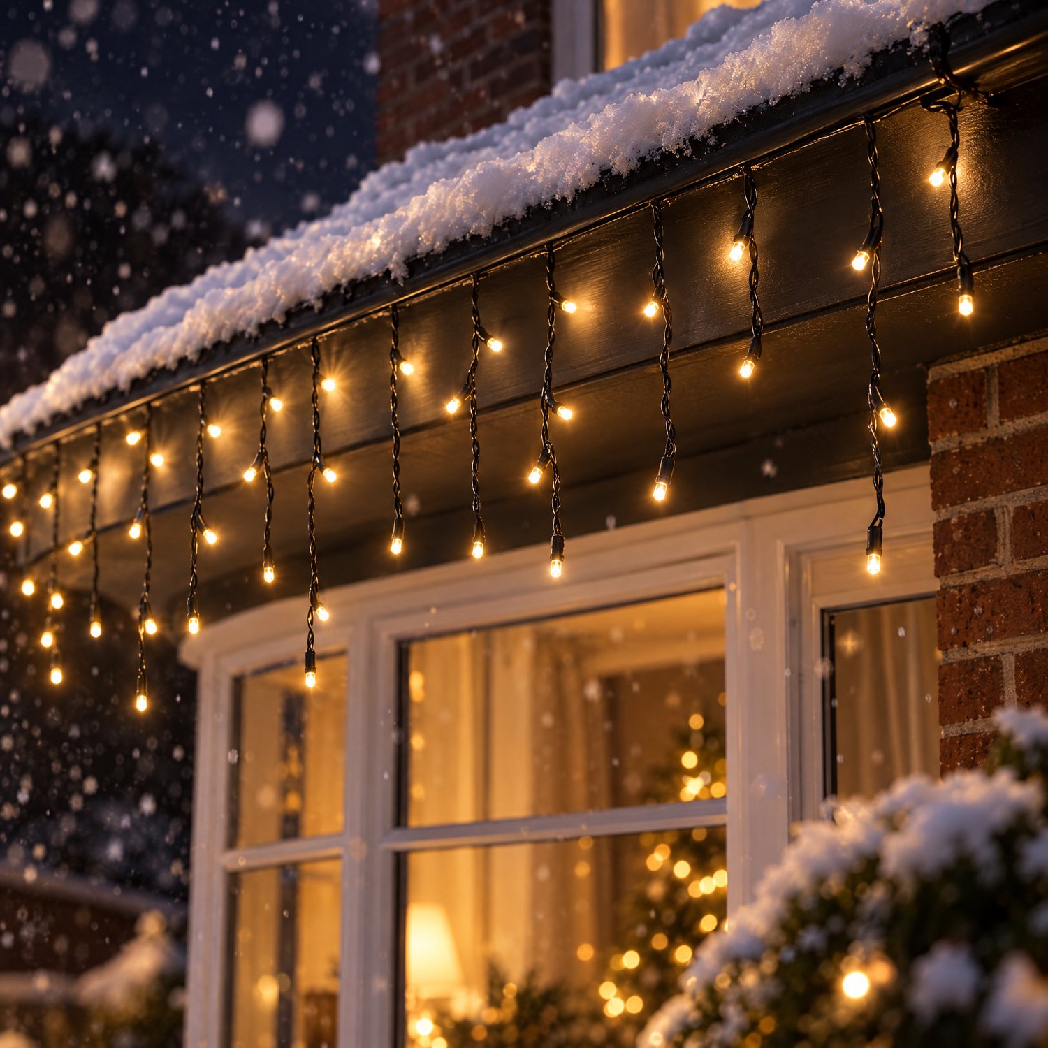 Cheqo® IJspegelverlichting 90 LED - 3 Meter - Warm Wit - Zwart Snoer - Kerstverlichting voor Binnen en Buiten - Kerstlampjes - Lichtgordijn met IP44 Adapter - Dakgootverlichting - Sfeerverlichting - Kerstdecoratie - Feestverlichting