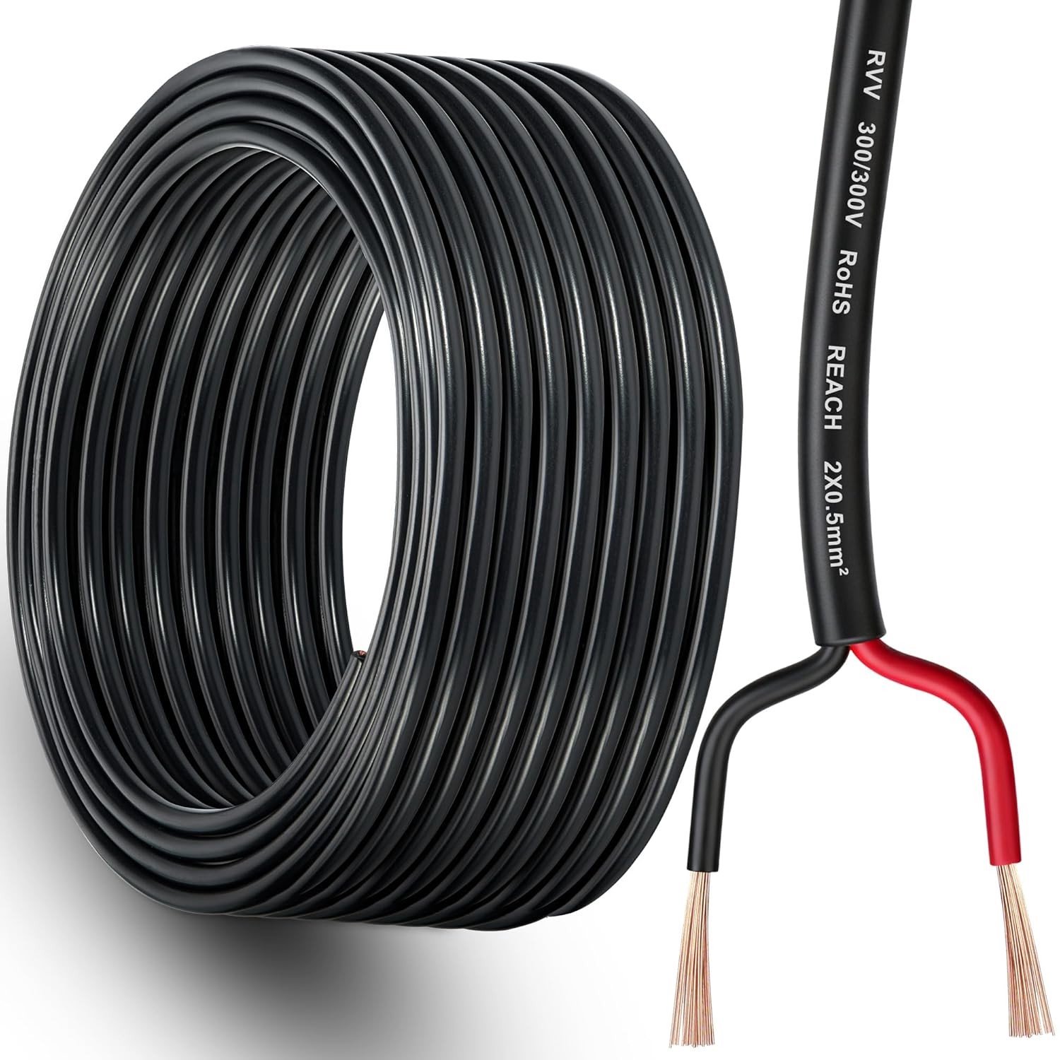 Flexibele 0.5mm² 2-aderige kabel voor aanhangwagens, 12V/24V, 5M koper elektrische draad voor verlichting, RoHS en REACH goedgekeurd