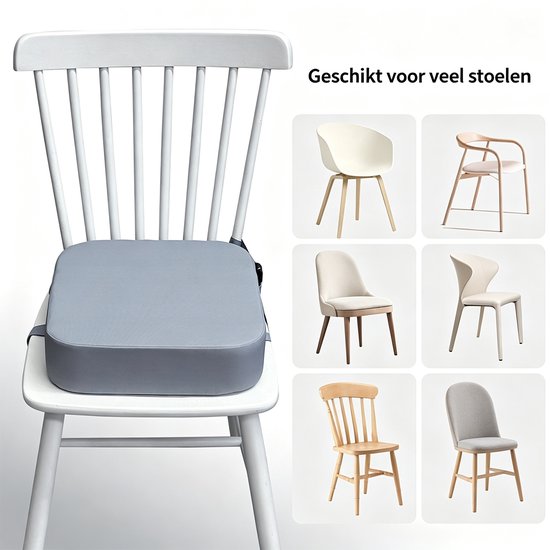 Stoelverhoger Kinderen - 34x34x9 cm Lichtgrijs Zitverhoger met Veiligheidsgordels en Wasbare Hoes voor Eetkamerstoel — afbeelding 2
