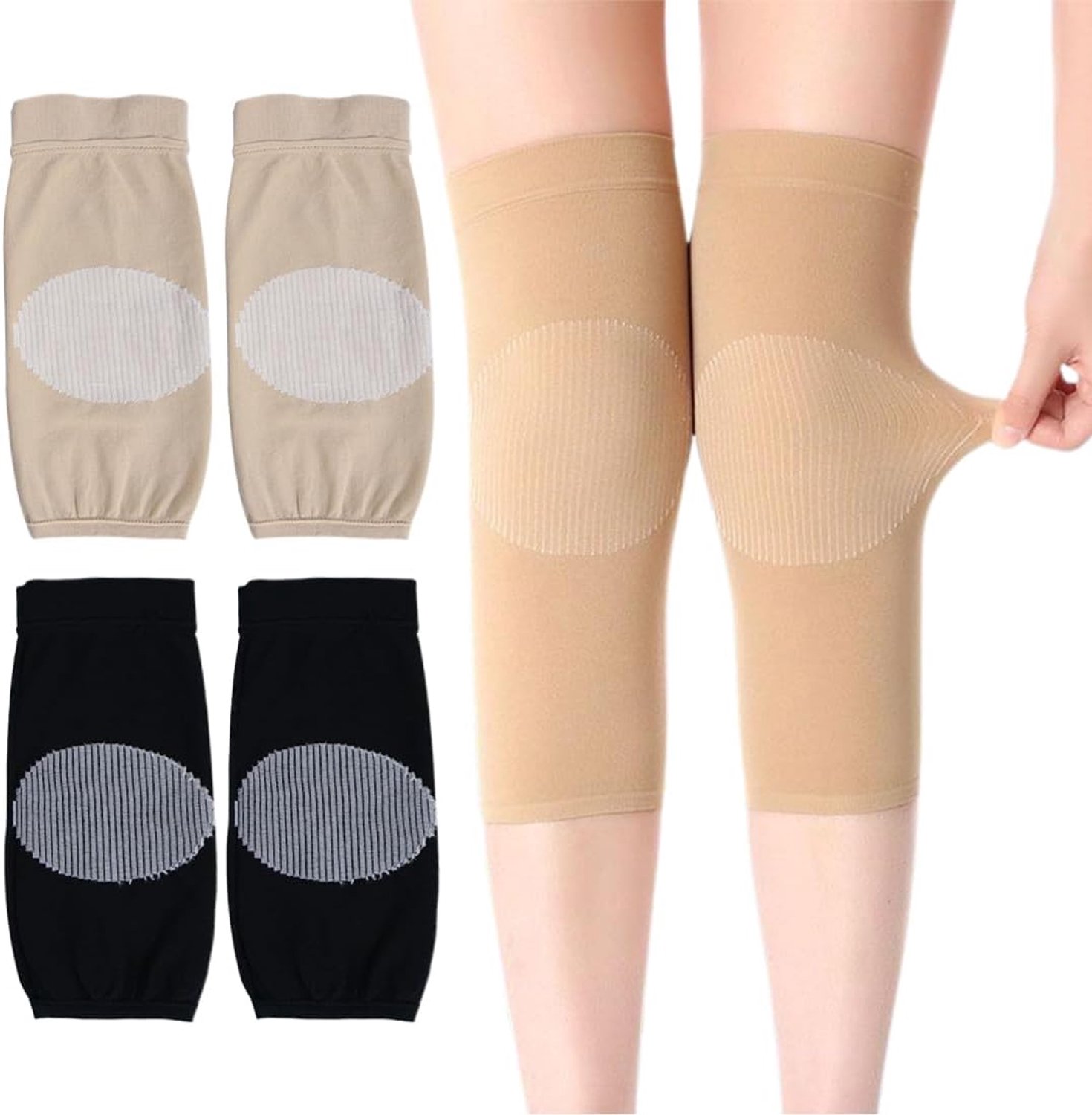 Compressiekousen voor dames, 2 paar gegradueerde compressiekousen met open hals en gegradueerde drukbescherming (huidskleur, zwart)