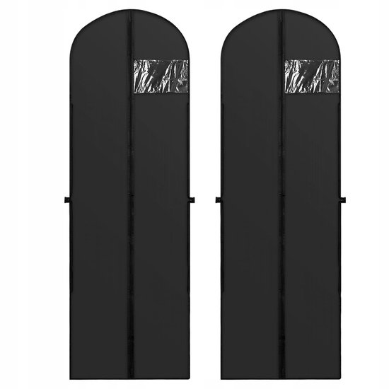 Set van twee zwarte kledinghoezen van 183 cm lang met een transparant venster voor kledingopslag.