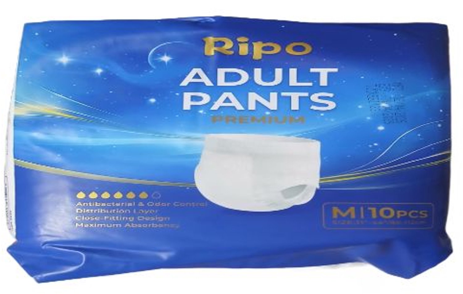 Adult Diapers Pant. Ripo Adult Pants Premium - Size M ( Size:31"-44"/80-112cm ) - 10pieces per pack Unisex Adult pull up pant white