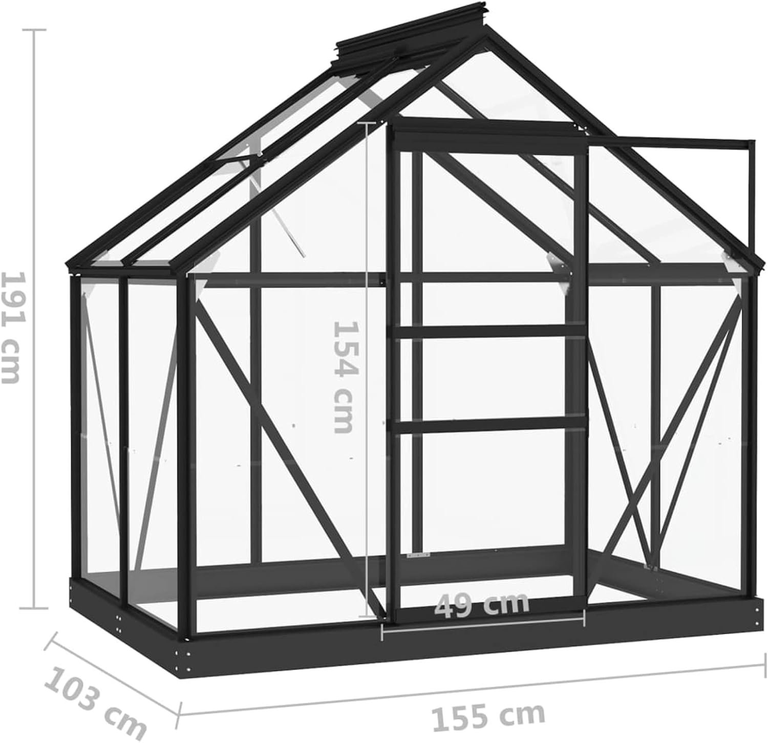 Broeikas van glas, antraciet, 155 x 103 x 191 cm, frame van aluminium, huis en tuin, gazon en tuin, tuinieren, kassen (SPU: 3082333) – foto 3