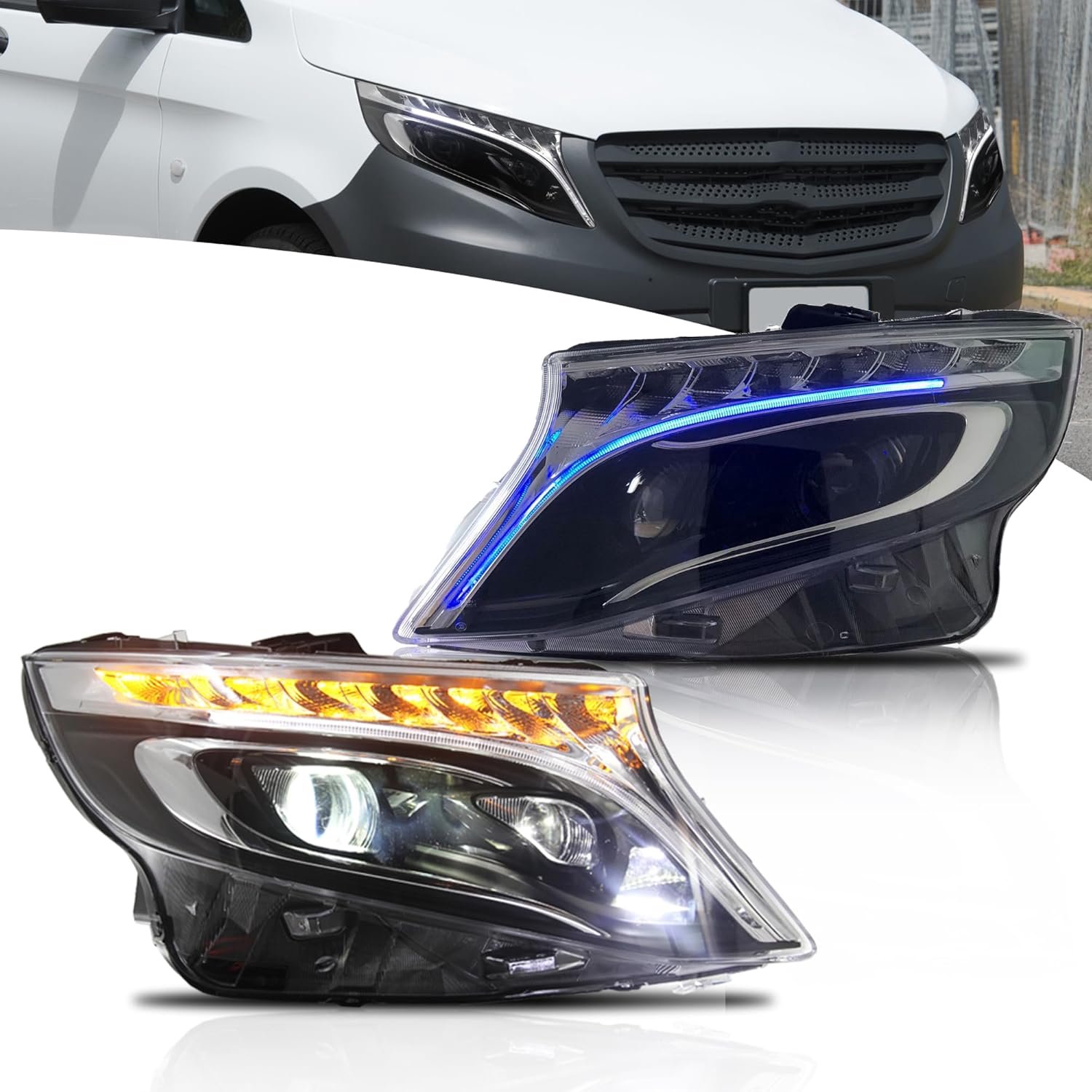 LED-koplamp voor Vito W447 MPV V-Klasse 2014-2023, met DRL blauwe start, bestuurders- en passagierszijde (koplamp B)