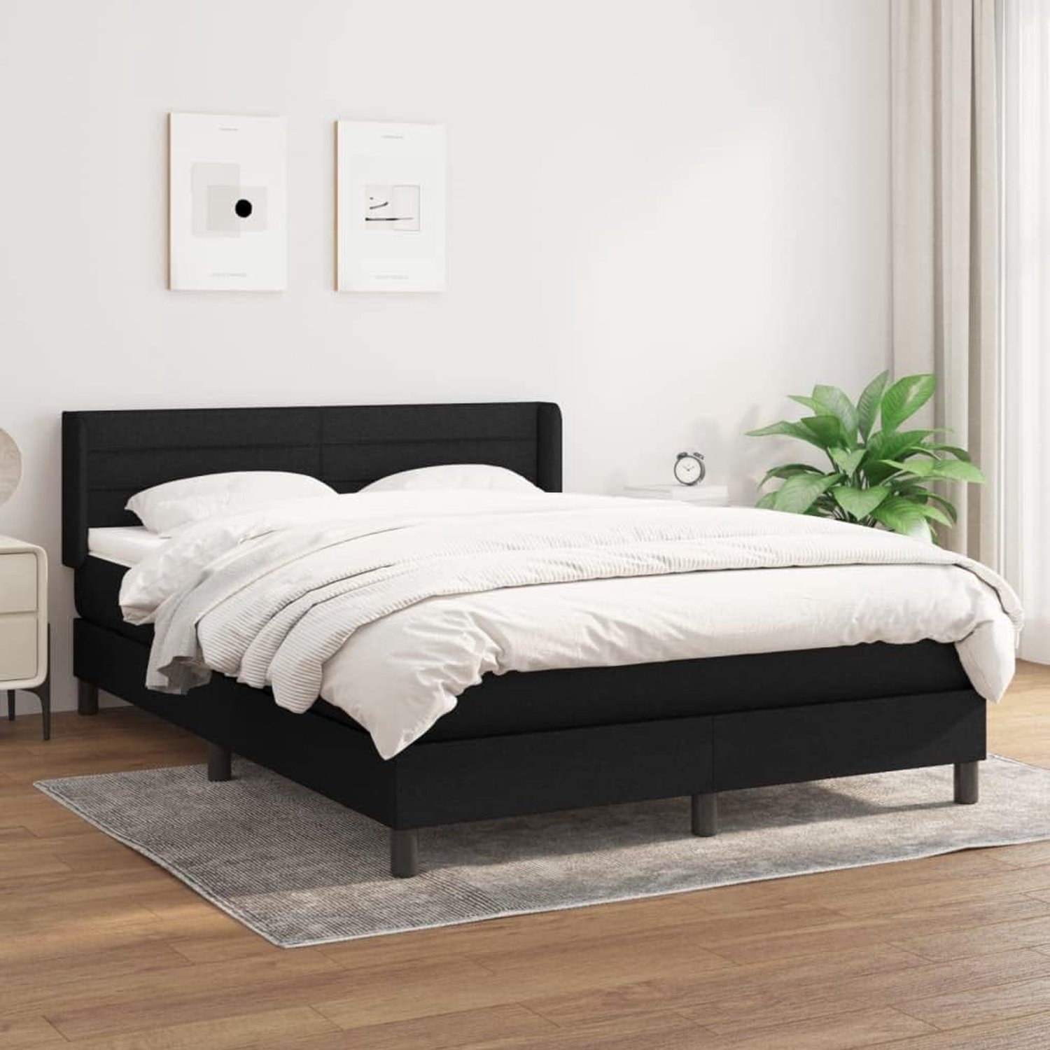 Boxspring met matras stof zwart 140x190 cm - In hoogte verstelbaar hoofdbord Pocketvering met huidvriendelijk topmatras stevig matras voor rug- en buikslapers - ideale nachtrust en of tv kijken