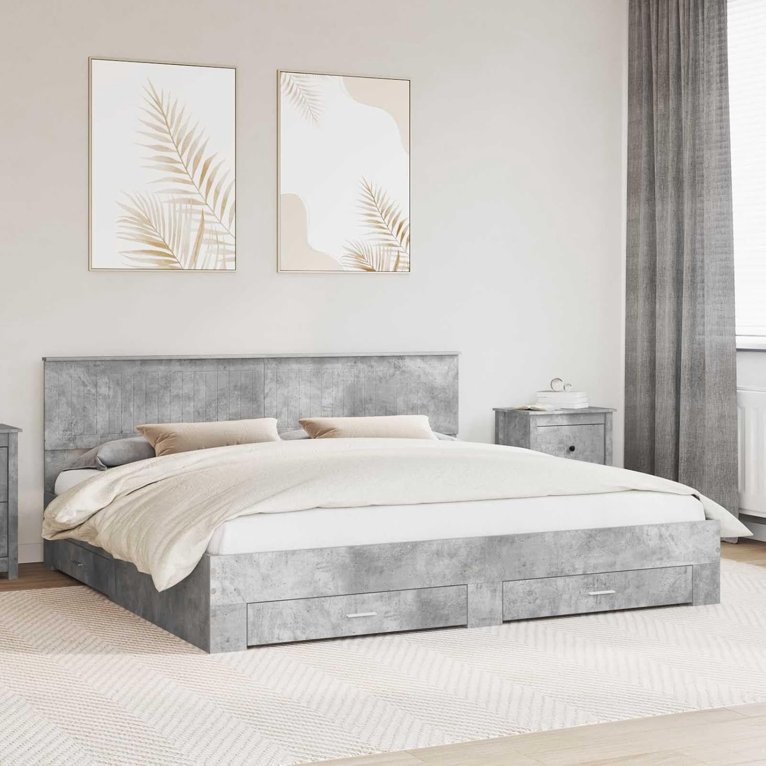 Bewerkt hout stijlvol slaapkamer Betongrijs 200x200 cm