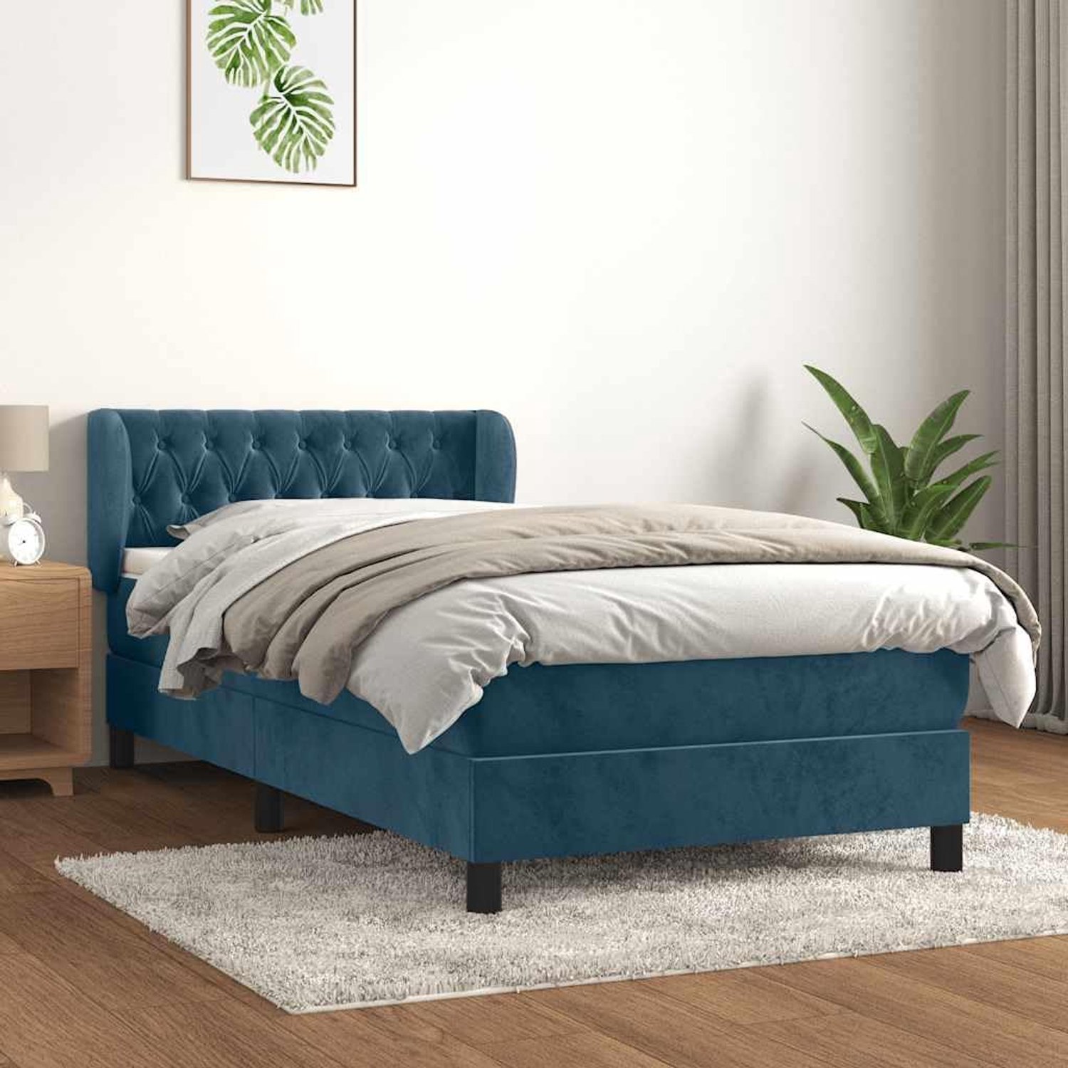 Boxspring met matras fluweel donkerblauw 100x200 cm verstelbaar hoofdbord pocketvering matras topmatras huidvriendelijk voor slaapkamer of logeerkamer perfect voor rug-en buikslapers