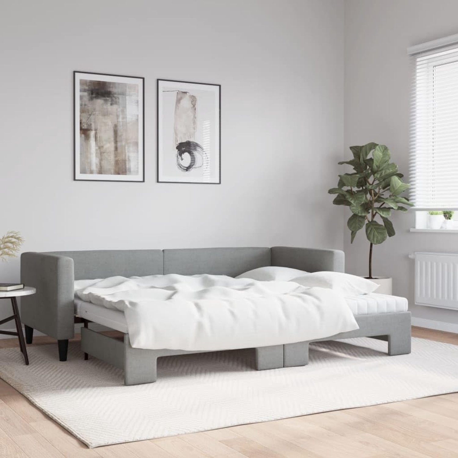 2 in 1 schuimmatras stoffen slaapbank onderschuifbed lichtgrijs 80x200 cm
