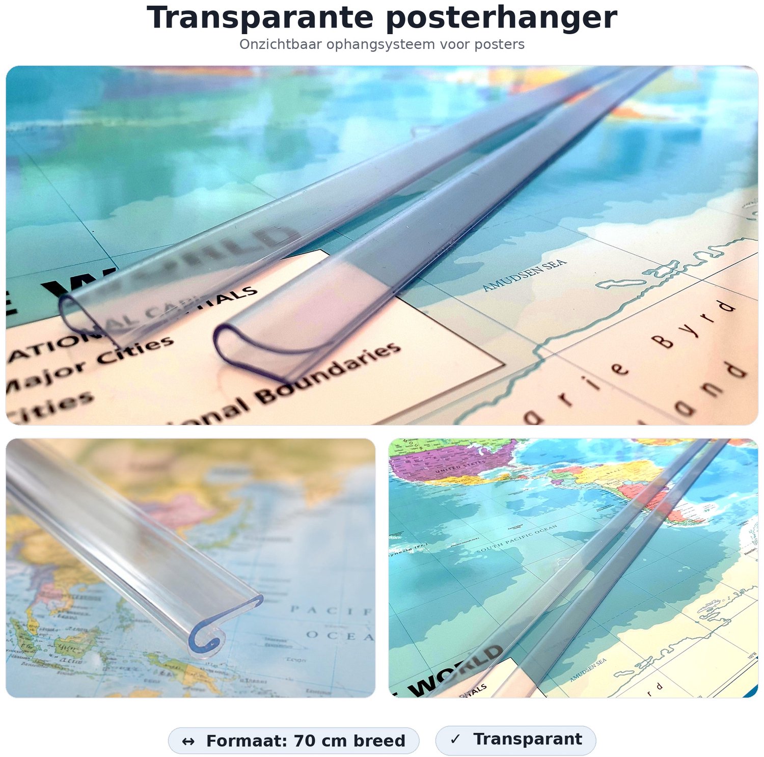 Posterhanger 70 cm - Transparante posterstrip - kunststof