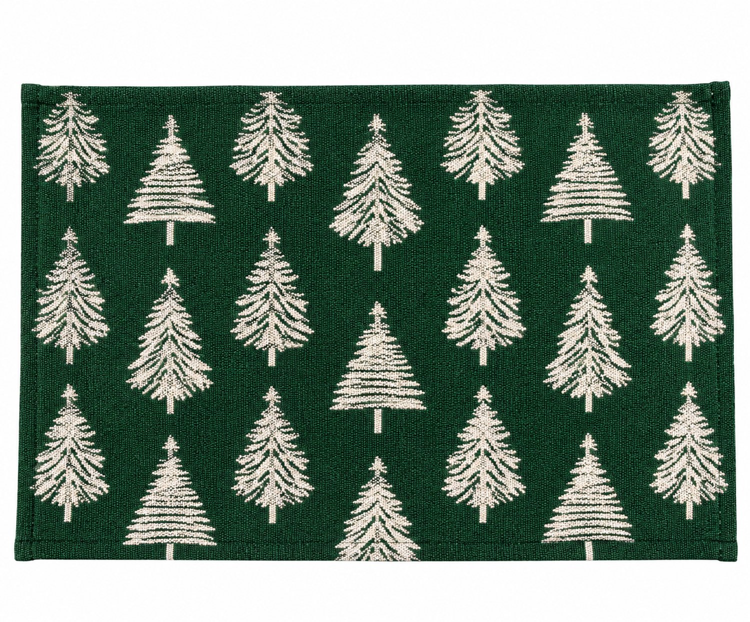 Supershopper - Kerst Placemat met Kerstbomen – 35 x 48 cm – Stoffen Placemat – Donkergroen/Wit – Rechthoekig – Kerst Tafeldecoratie