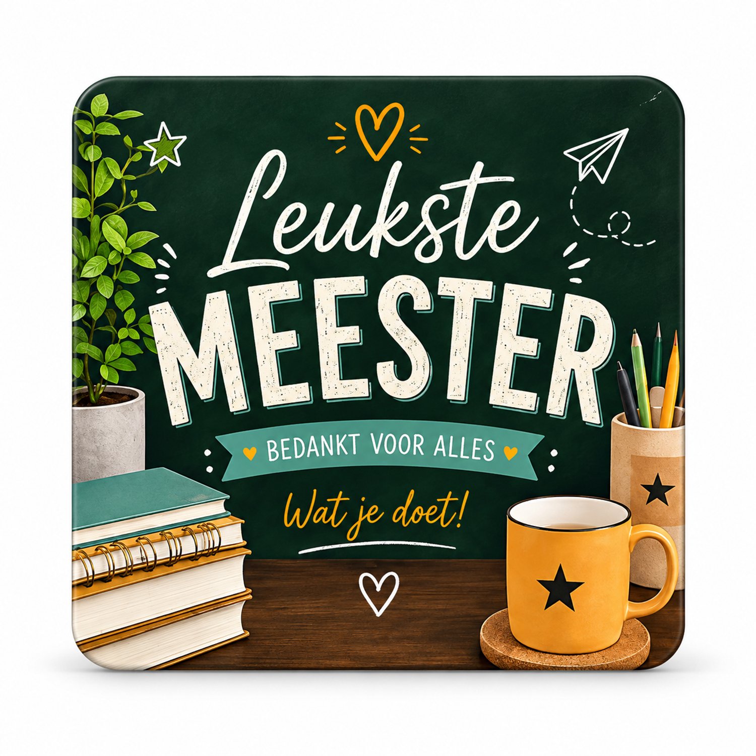 Koelkastmagneet MDF Leukste Meester – Magneet 9x7 cm – Bedankje voor Meester – Cadeau Einde Schooljaar