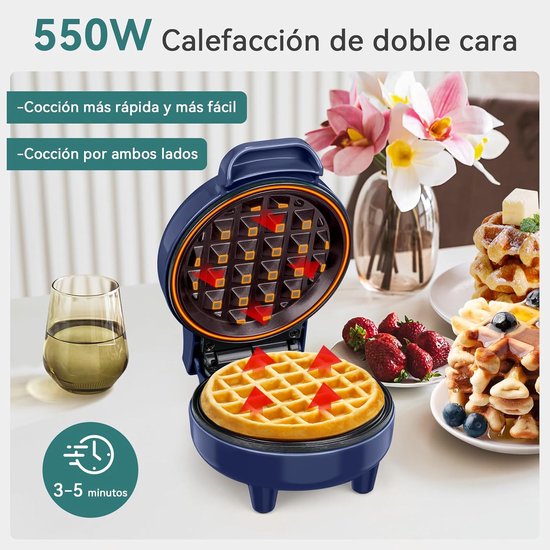 Snailar Mini-wafelijzer ABW59 - 550 W - 10 cm - blauw — afbeelding 2