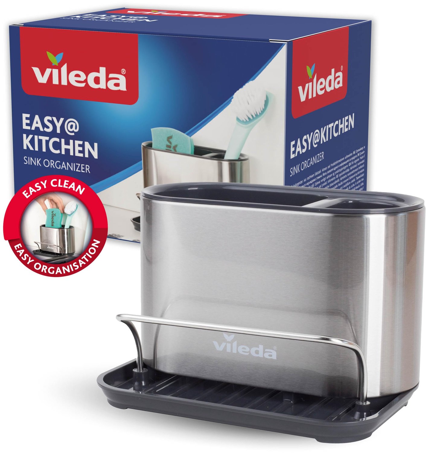 Vileda Easy@Kitchen - Gootsteen Organizer - RVS met Lekbakje - Makkelijk Schoon - Eenvoudig Georganiseerd