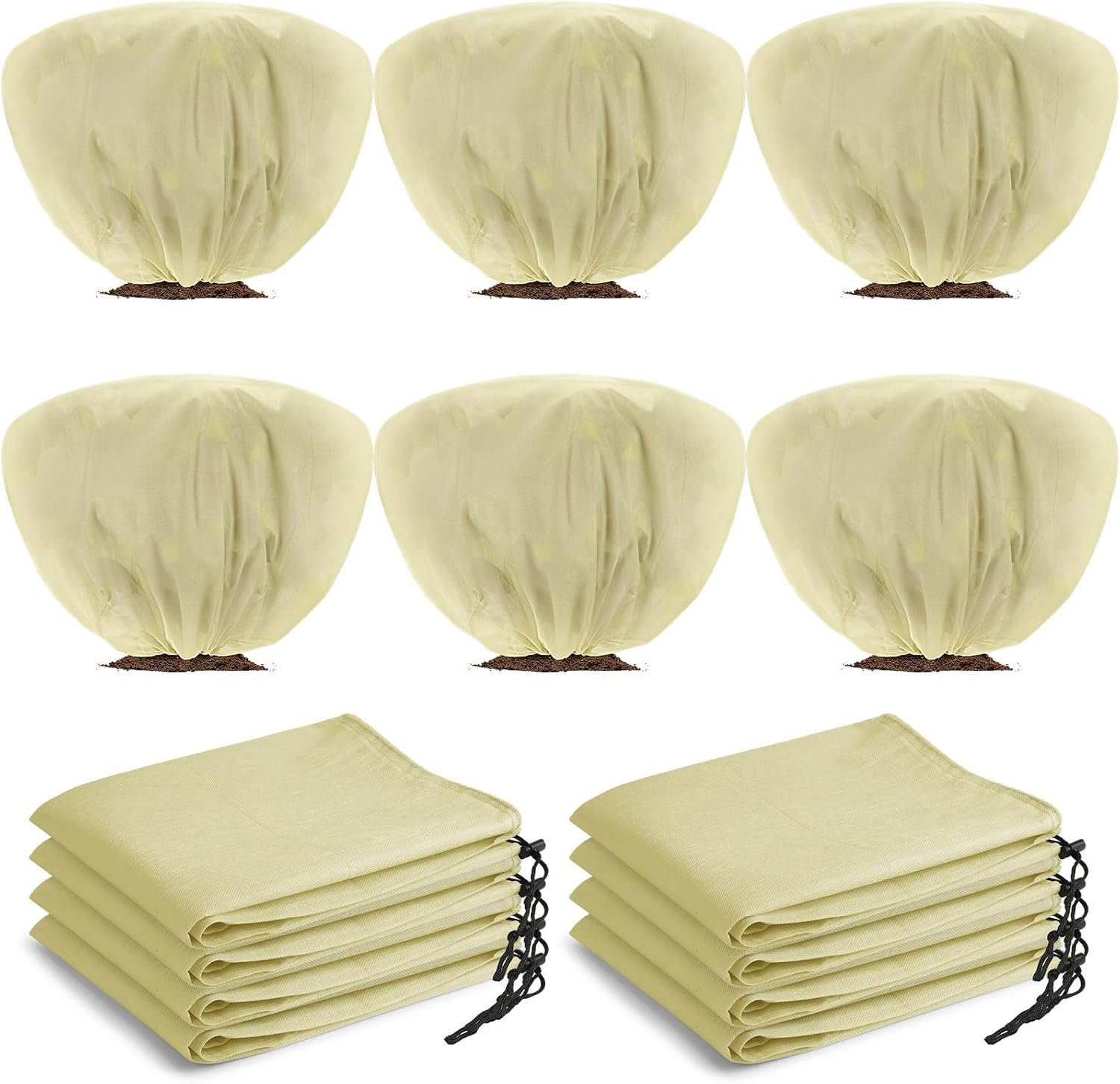 YAGXIG Beschermhoes planten - set van 6 - 100 x 60 cm - tegen vorst- Plantenhoes tegen vorst-UV-doorlatend-Beschermhoes winter boom/plant -Beschermhoes Winter-Model met trekkoord-Beige