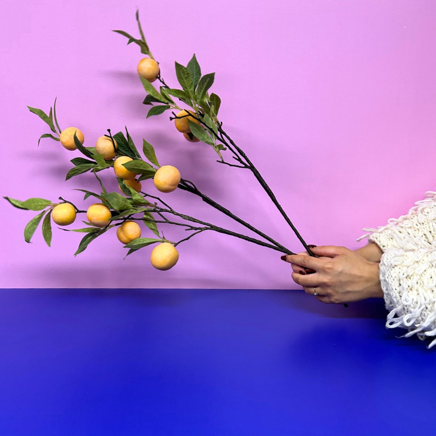 3 takken kunstbloemen fruit pruimen geel 60 cm
