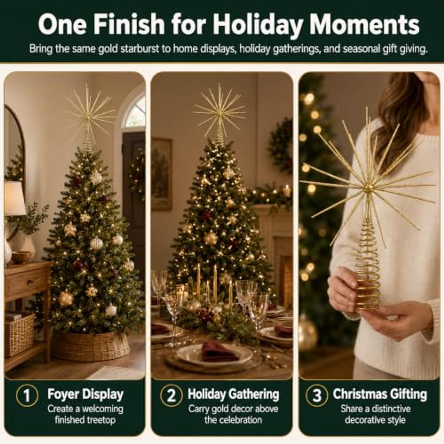 Kerstboomversiering - Kerstboom Piek - Gouden Ster Topper - Stervormige Boomtopper - Kerstboom Woonkamer - 37 x 37 x 6 cm - Goud – foto 3