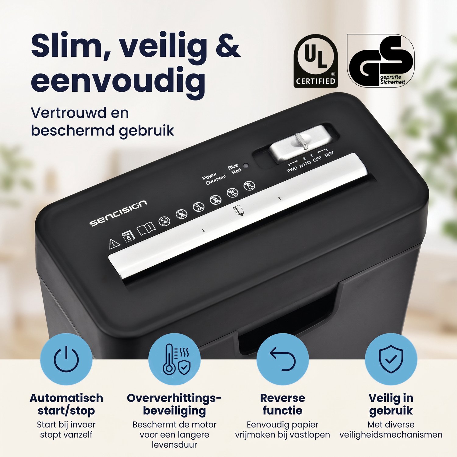 Sencision Papierversnipperaar voor Thuis - P2 Stroken tot 6 Vellen - Versnipperaar voor Papier - Papiervernietiger - 10L - Incl. Olievellen - Zwart thumbnail 6