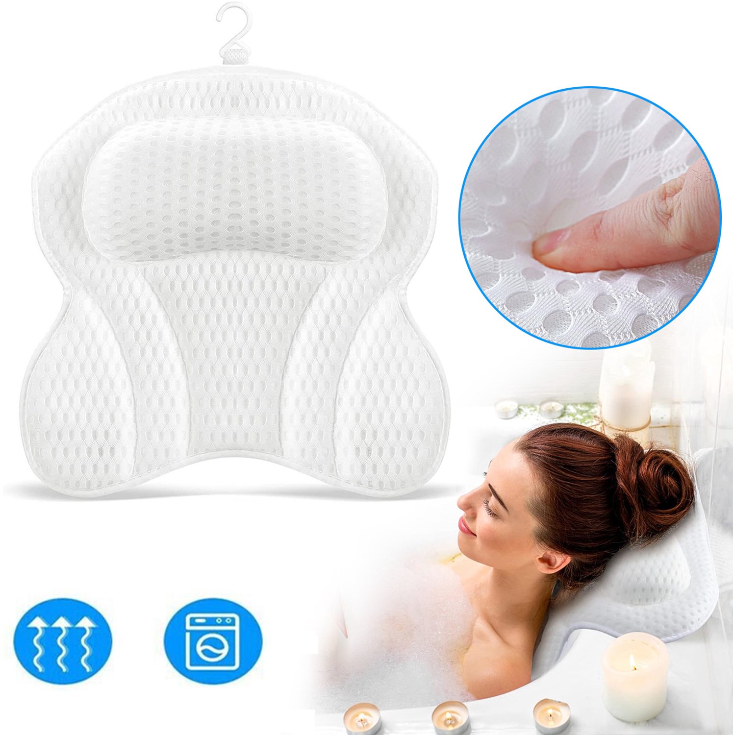 Badkussen - Luxe Badkussen - 4D Badkussens Voor Het Hoofd - Ergonomisch Badkussen - Met 6 Antislip-Zuignappen