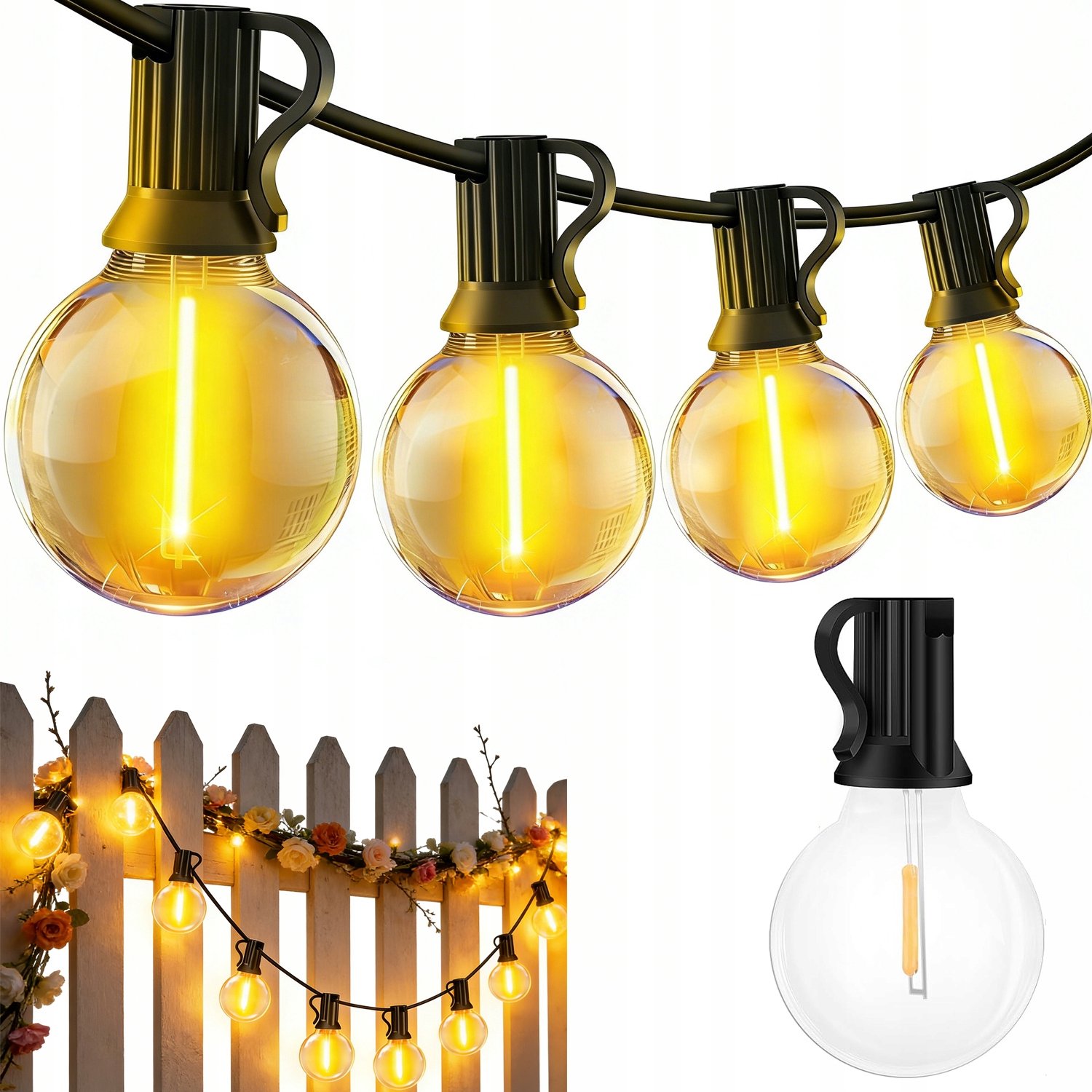 Merkloze LED Tuinslinger 10m, 12 G40 Lampen, Warm Wit, IP44