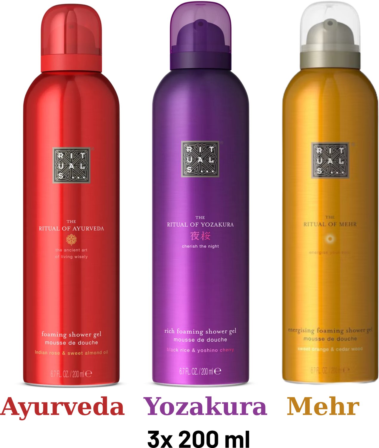 Rituals - Shower Gel Value Pack - Mehr 200 ml + Yozakura 200 ml + Ayurveda 200 ml - Douchegel - Shower Foam