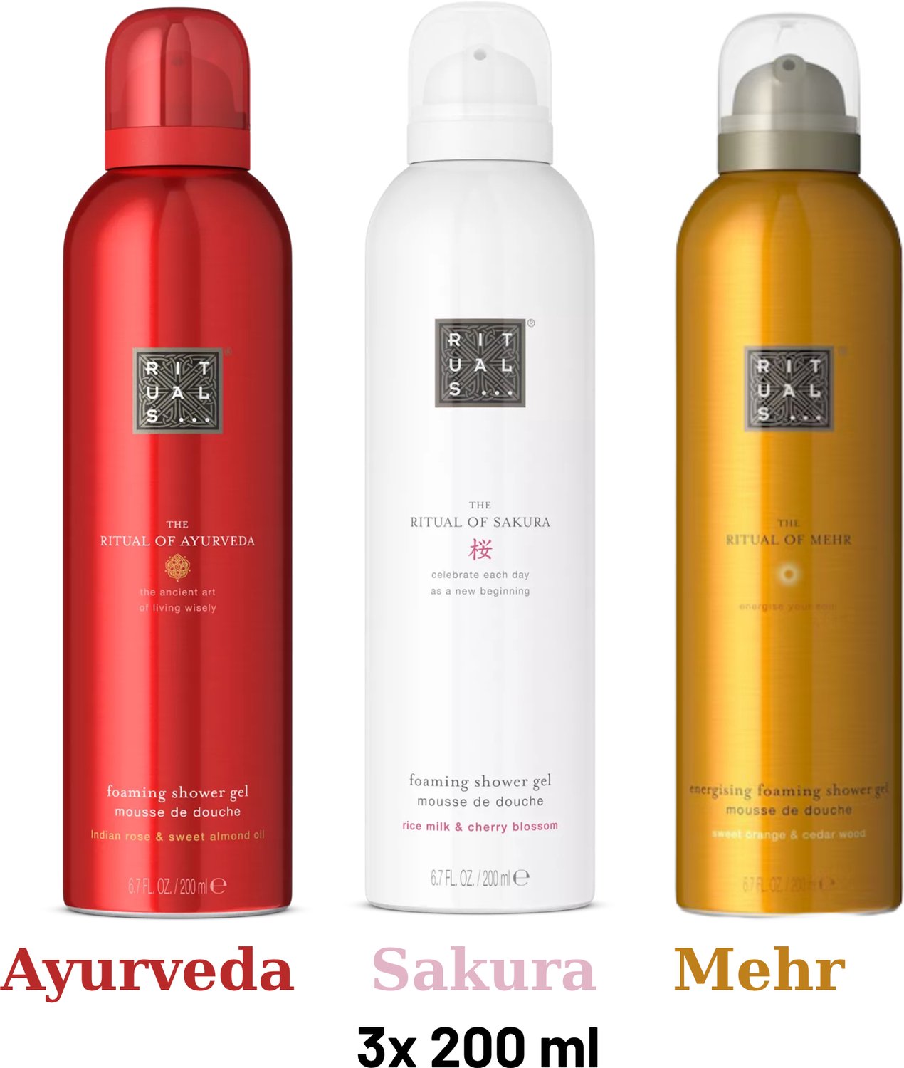 Rituals - Shower Gel Value Pack - Mehr 200 ml + Sakura 200 ml + Ayurveda 200 ml - Douchegel - Shower Foam
