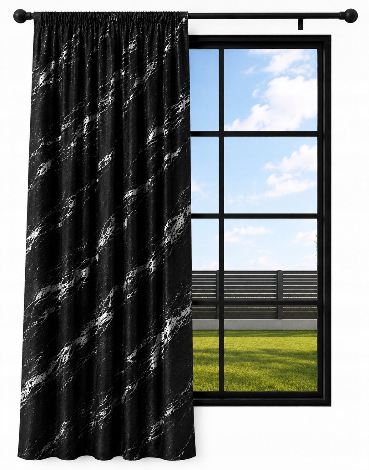 NOW-ART Luxe Velours Gordijn Marmor Zwart met Zilver Patroon 140x250cm