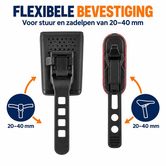 Dutch Standard Fietslampenset - Voorlicht 300 Lumen en Achterlicht - USB-C Oplaadbaar - Zwart — afbeelding 4