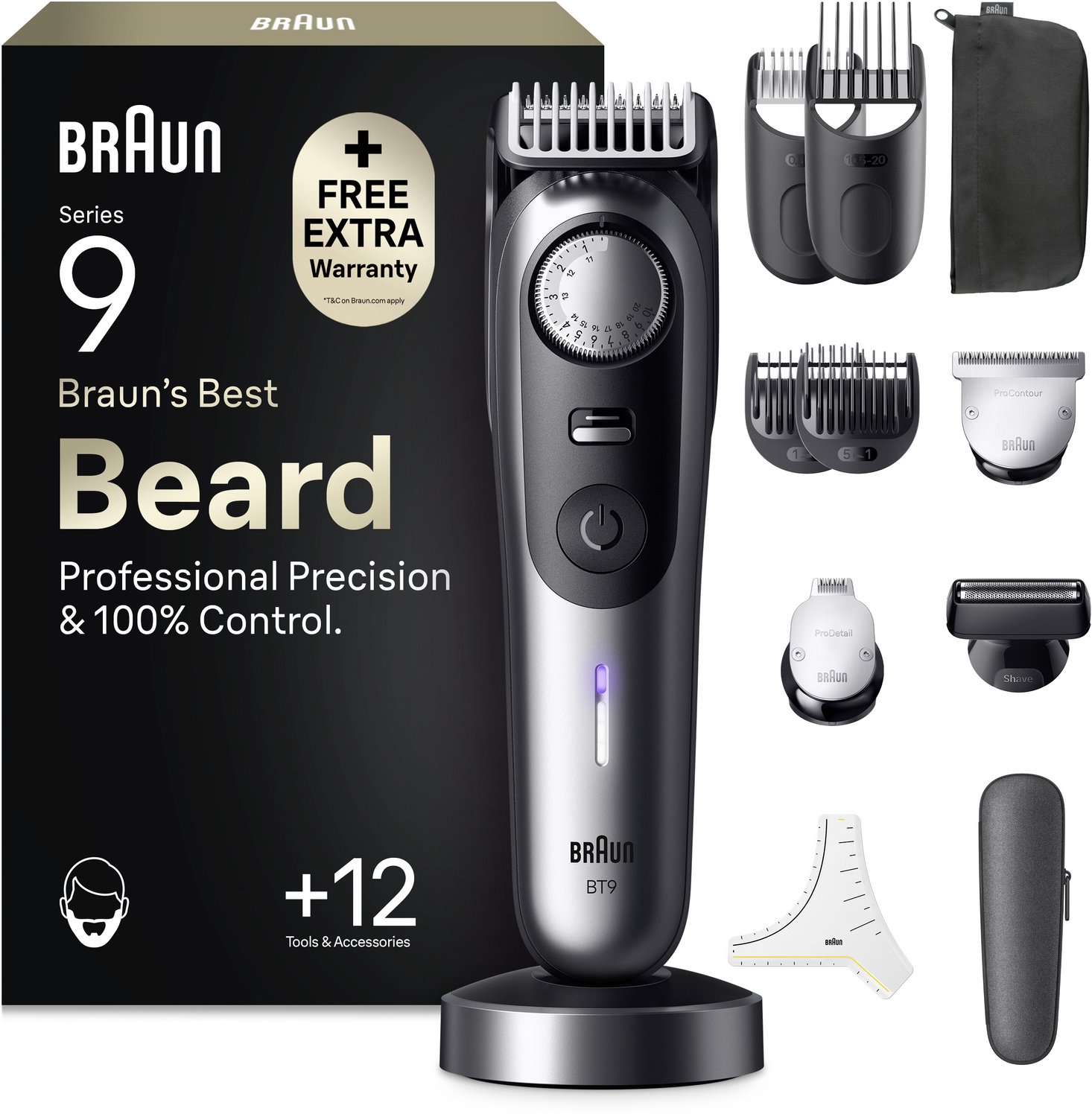 Braun Baardtrimmer Series 9 BT9560 +12 Tools - 52 Lengtes - ProBlade - Chroom