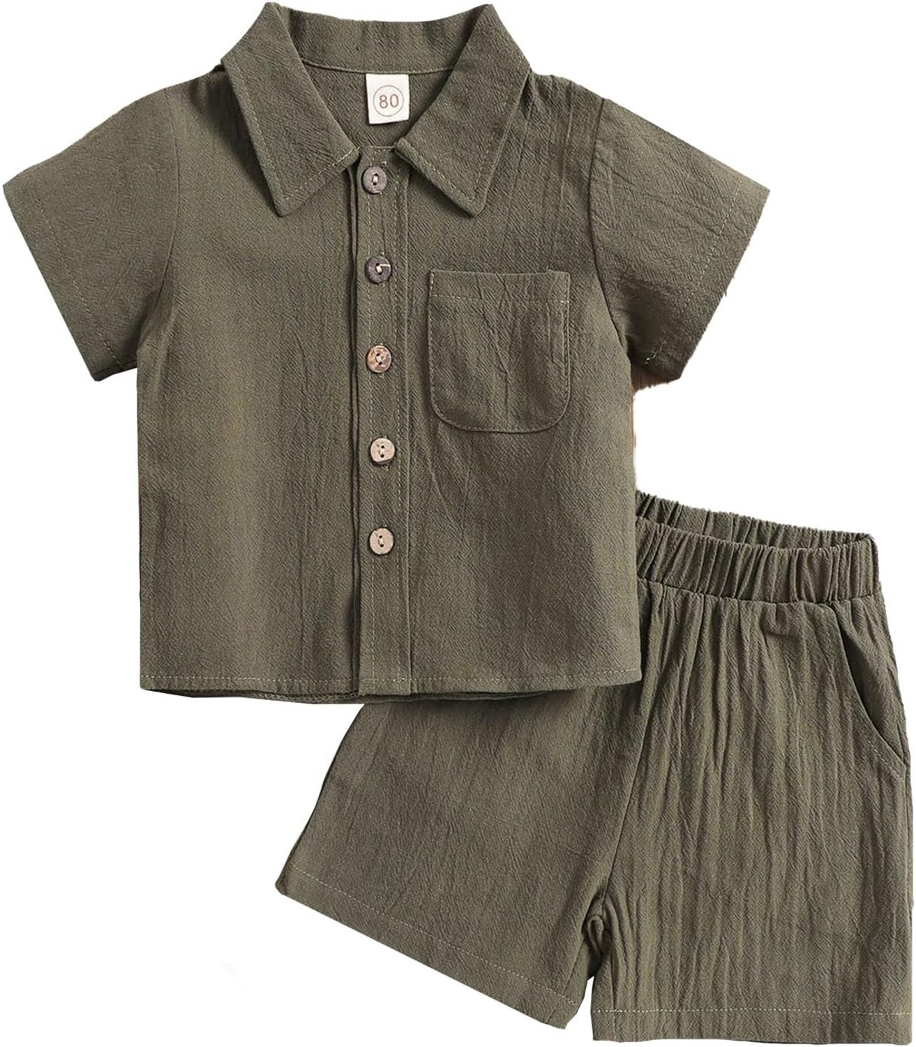 Kledingset voor kleine jongens met korte mouwen, overhemd met knopen en zak, bijpassende shorts voor jongens