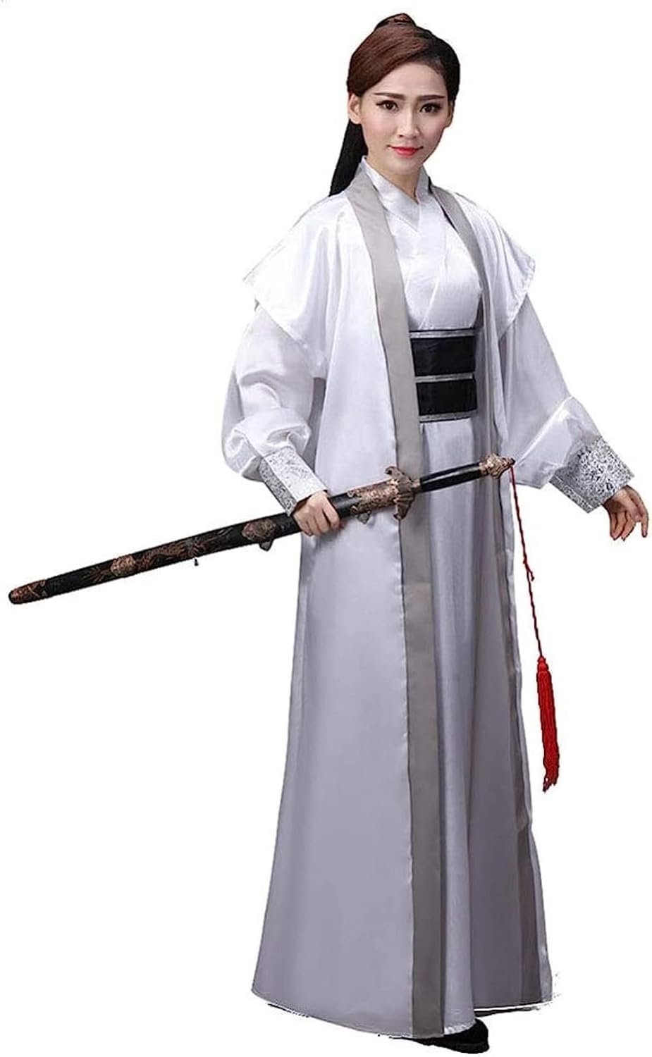 Chinese zwaardvechter kostuum volwassen traditionele Hanfu Cosplay Outfit Martial, Zwart, XL