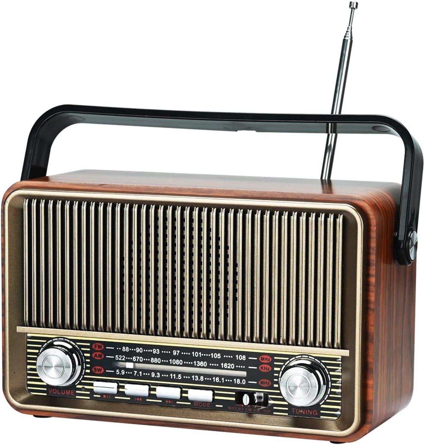 FM AM SW stereoradio, ondersteuning USB-schijf, USB/TF-kaart, AUX-aansluiting - muziek spelen met oplaadbare batterij, ingebouwde luidspreker