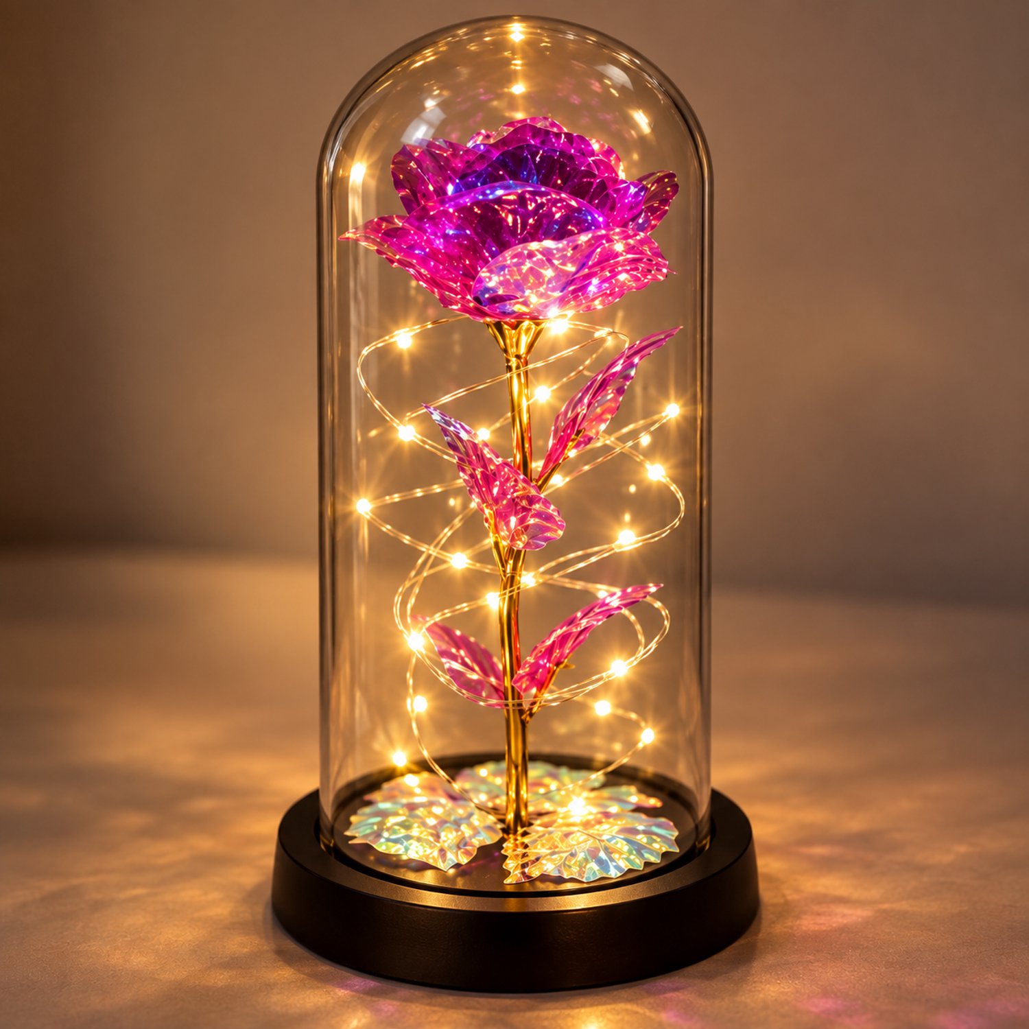 Nina’s Giftshop® Eeuwige Roze Galaxy Roos in Glazen Stolp met LED – Romantisch Cadeau voor Haar – Valentijn – Moederdag – Verjaardag – Kerstcadeau