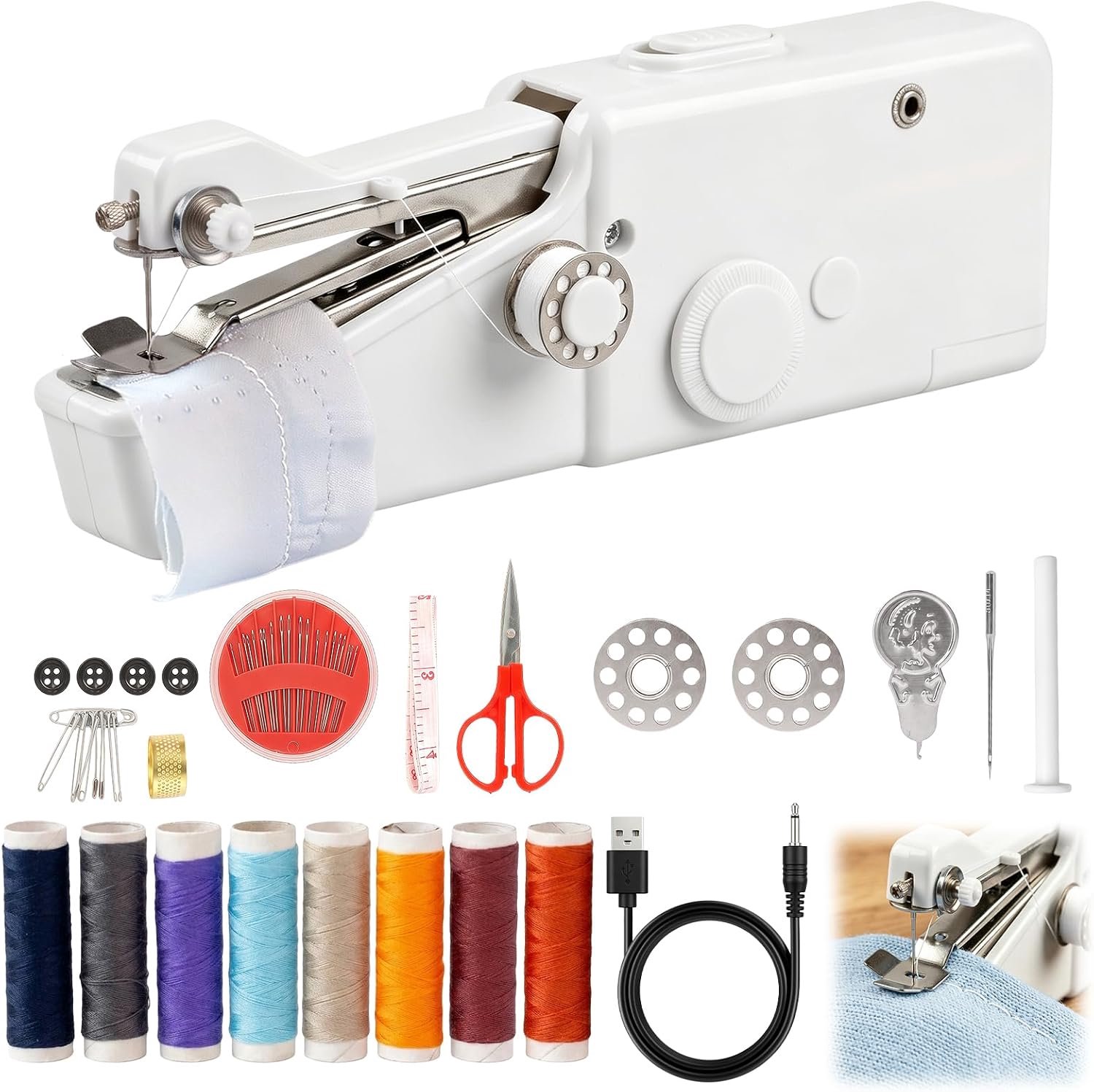 Handnaaimachine, draagbaar, met naaiaccessoires