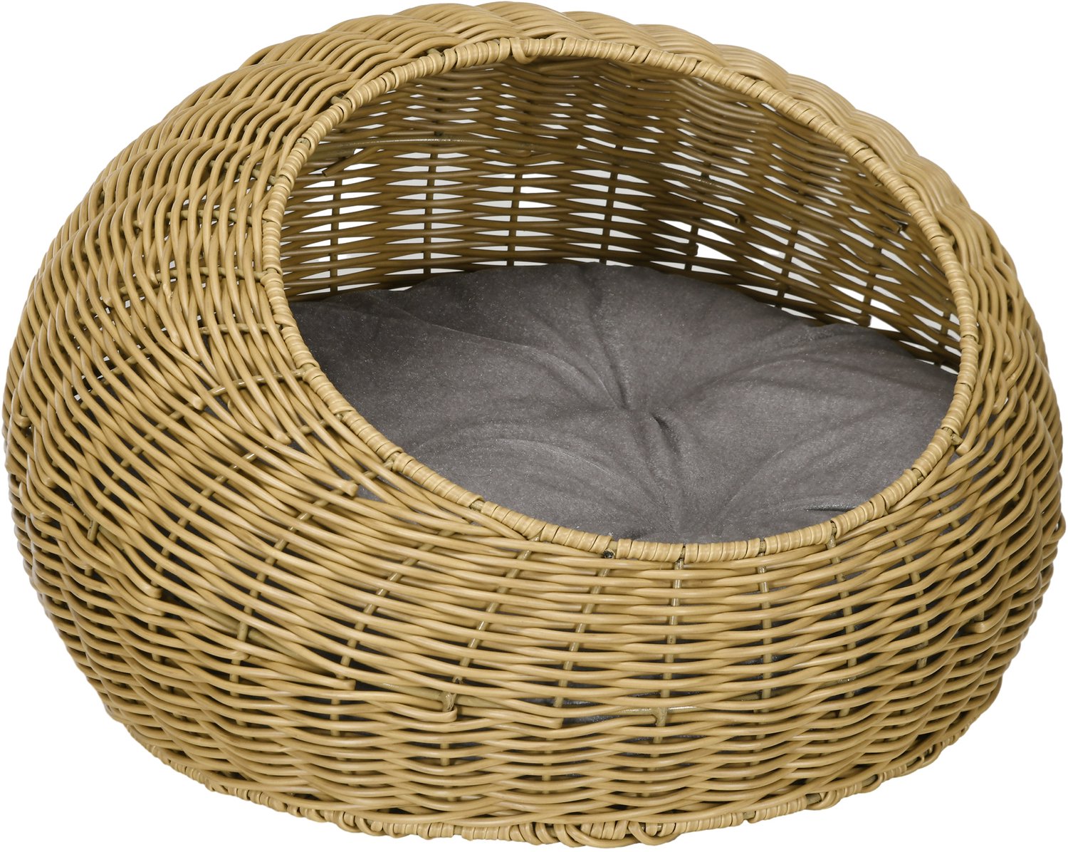 Pawona Kattenmand van PE-rotan - Met uitneembaar kussen - Ø50 x 31 cm - Lichtbruin
