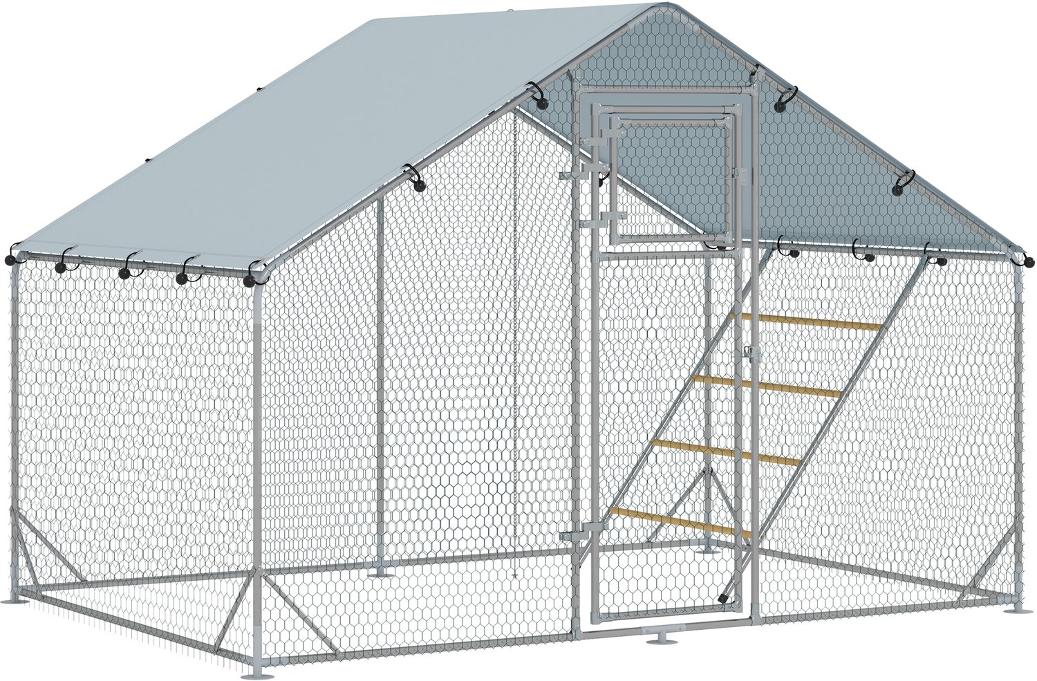 Pawona Kippenren - 6 m² - Met voerbak en zitstok - 300 x 200 x 195 cm - Zilver