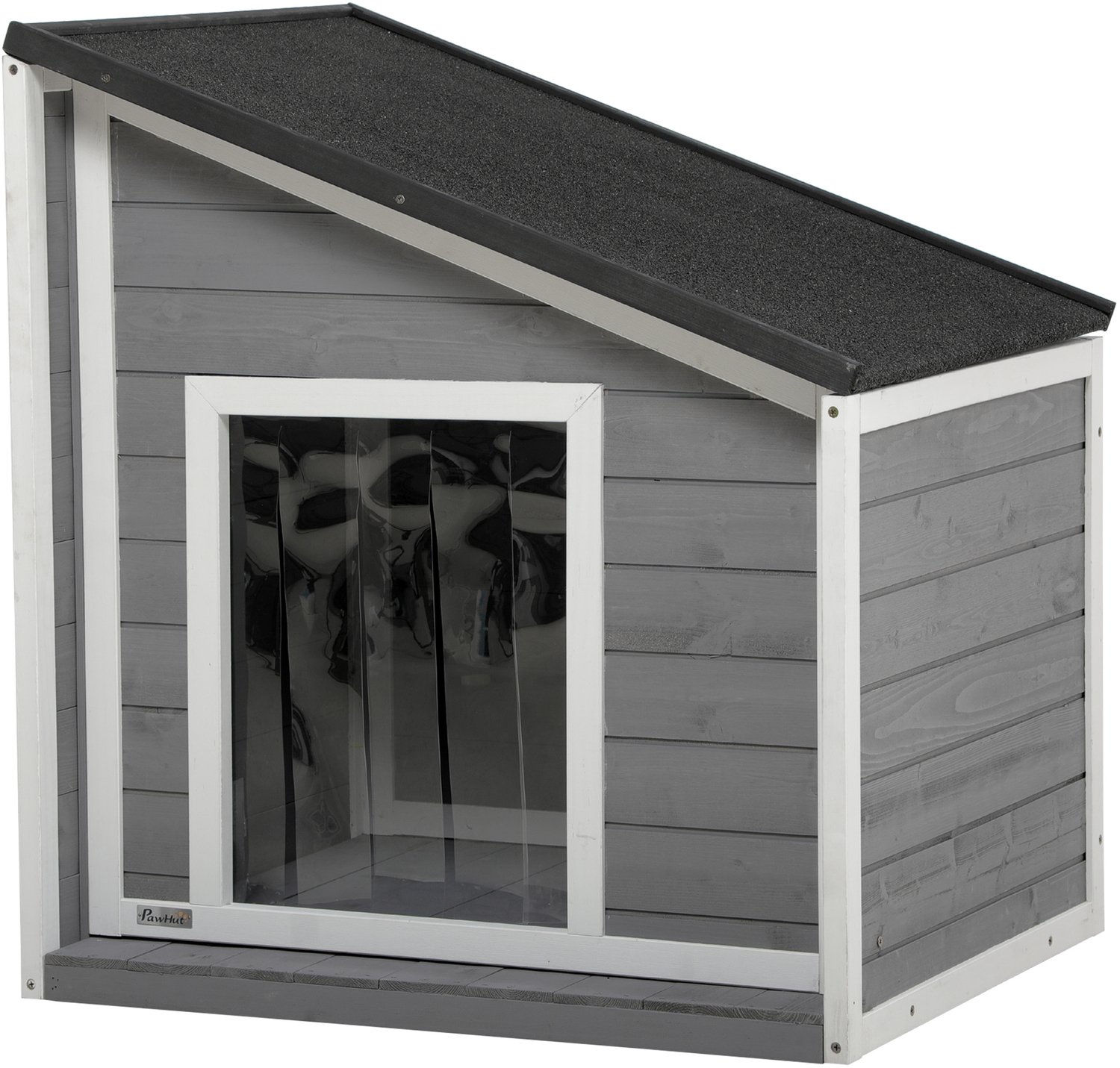 Pawona Hondenhut van massief hout - Met opklapbaar asfaltdak - 71 x 58 x 77 cm - Grijs/Wit