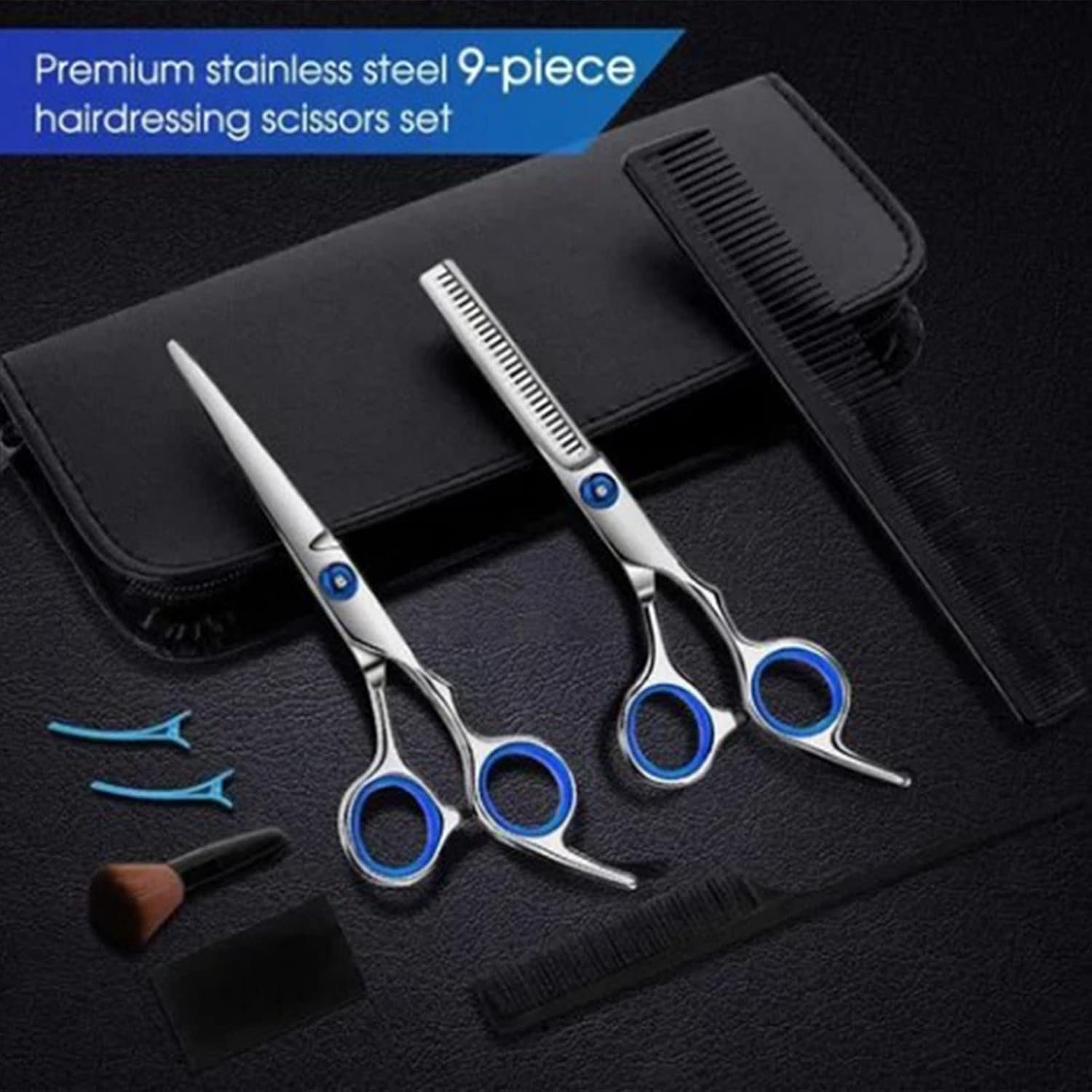 10st Haarschaarset Professioneel Ergonomisch Roestvrij Staal Haarknipgereedschap voor Kappers en Thuisgebruik Zwart 6,8 Inch