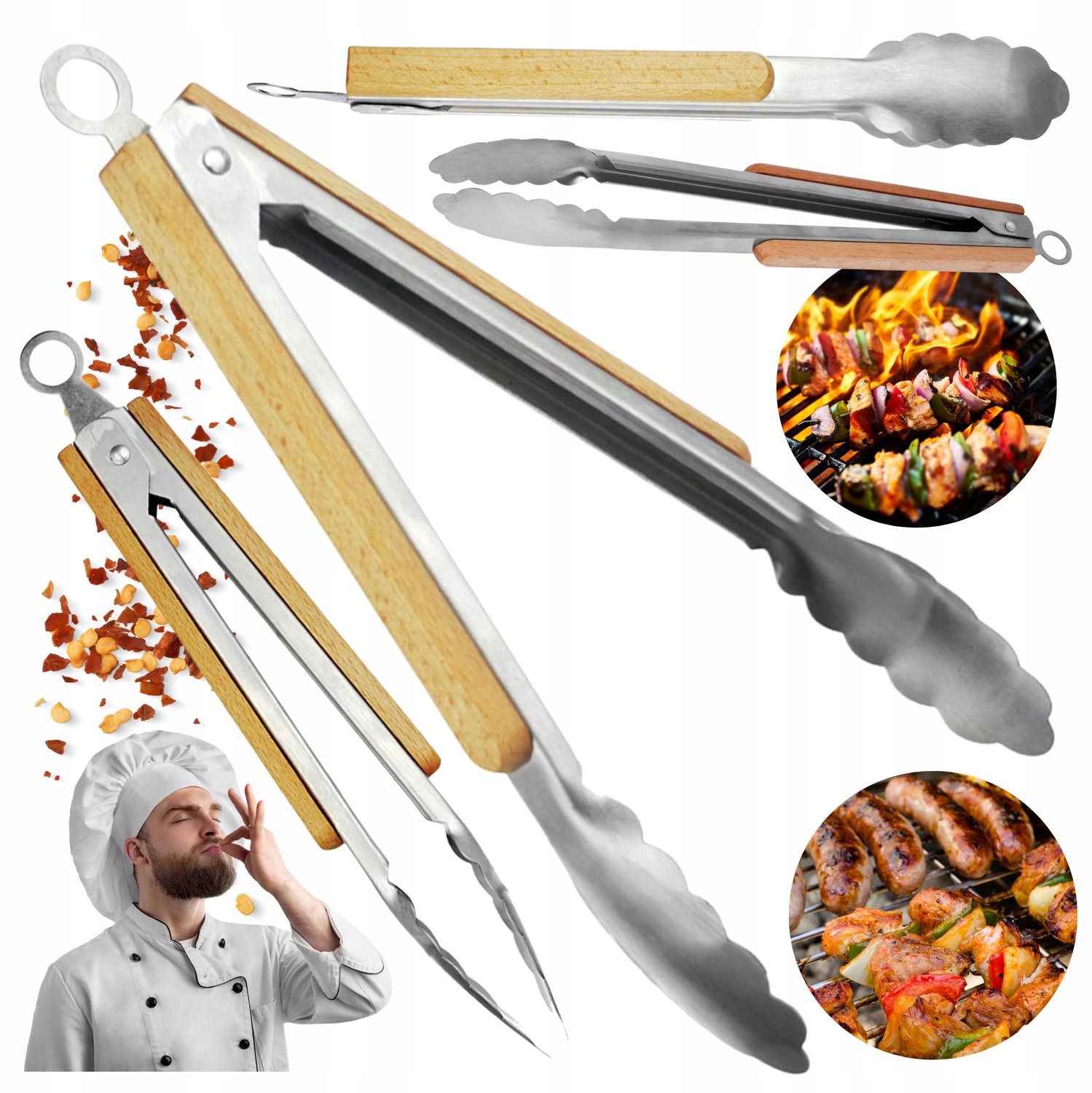 Roestvrijstalen Grilltang met Houten Handvat - 23 cm