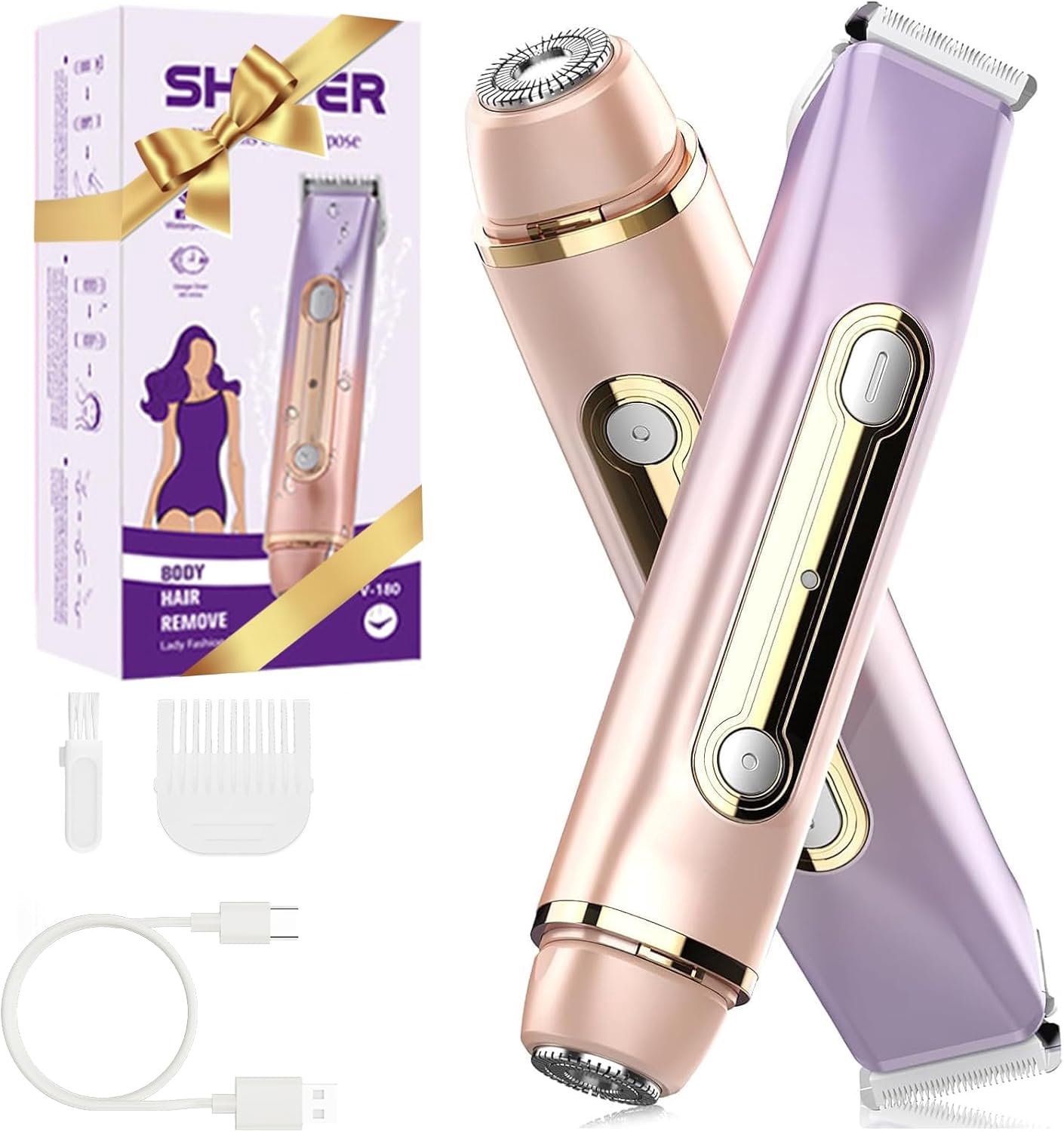 2-in-1 Elektrisch Epilator & Intieme Haartrimmer - Bikini Trimmer voor Vrouwen - IPX6 Waterdicht - Oplaadbaar via USB - Reizen - Paars