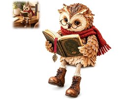 Uil - Lezende uil beeldje planksitter - Schattig uilstandbeeld met boek - Dierfiguur - Dierenbeeld - Schattig uilstandbeeld met boek - Boekenplank decoratief - Woondecoratie