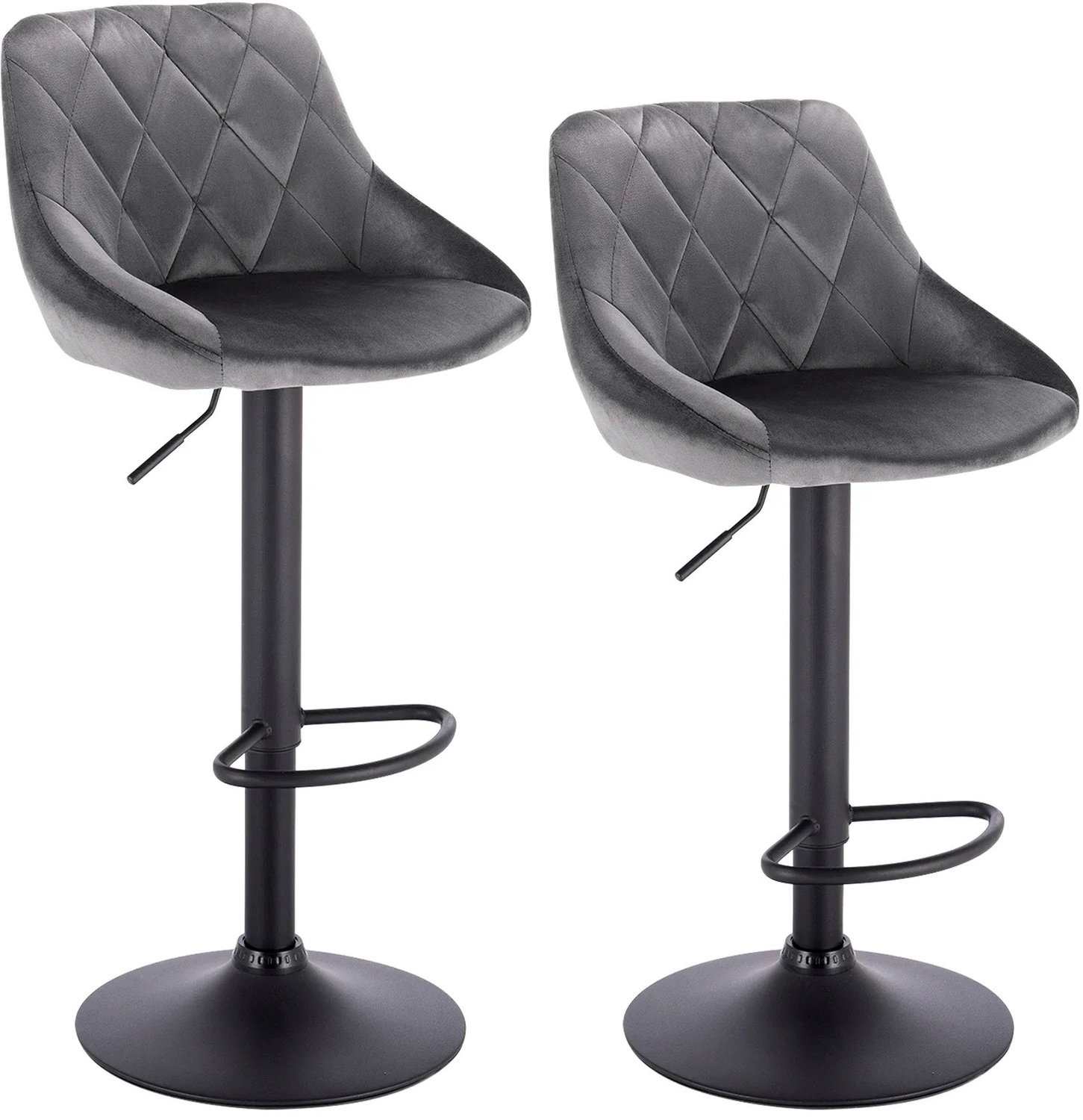 ArtoZo Barkruk set van 2 - met voetsteun - 360° draaibaar - grijs velvet - in hoogte verstelbaar - 38.5x38.5x84-106 cm